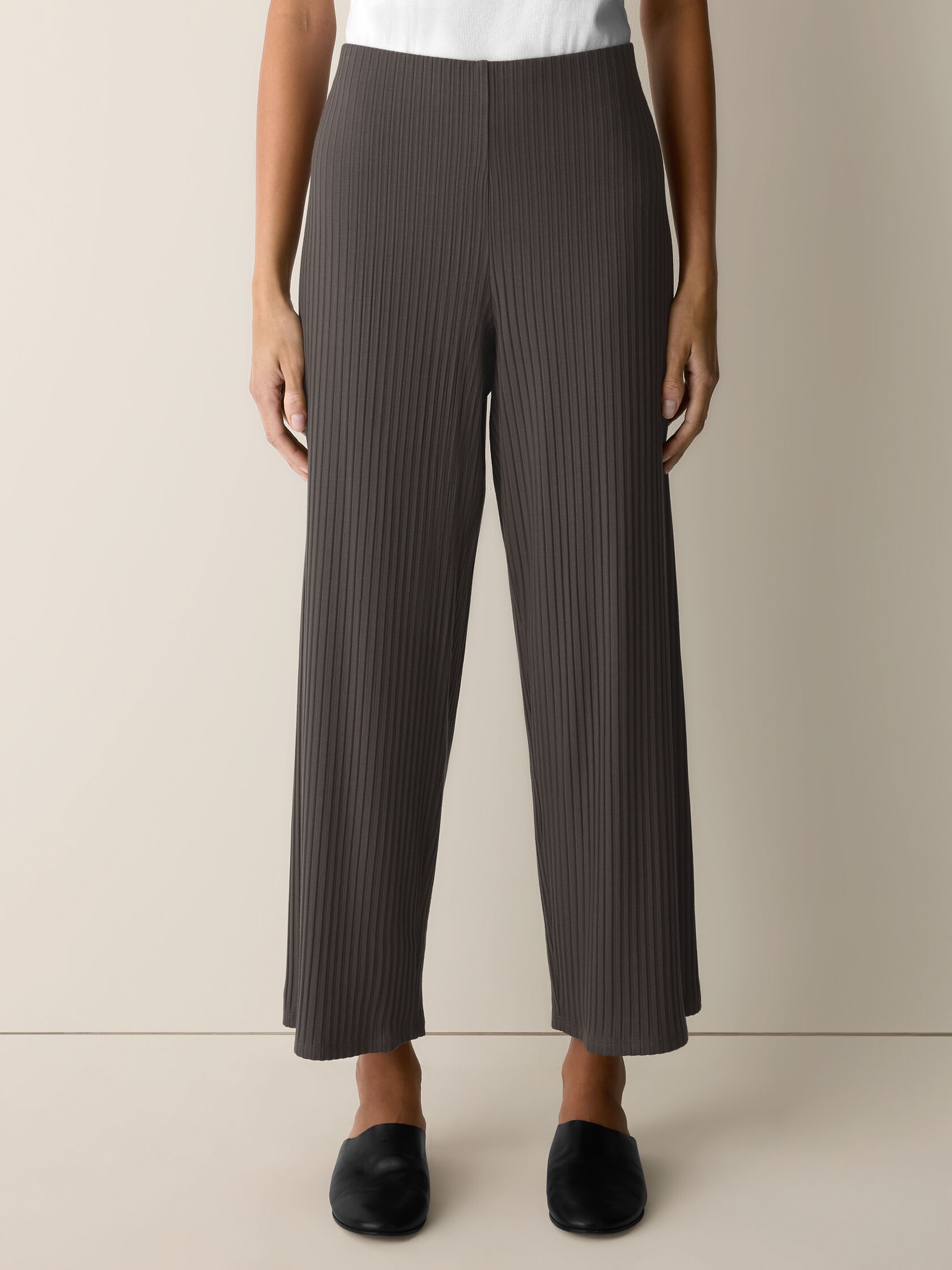 Textured Stretch Rib Wide-Leg Pant
