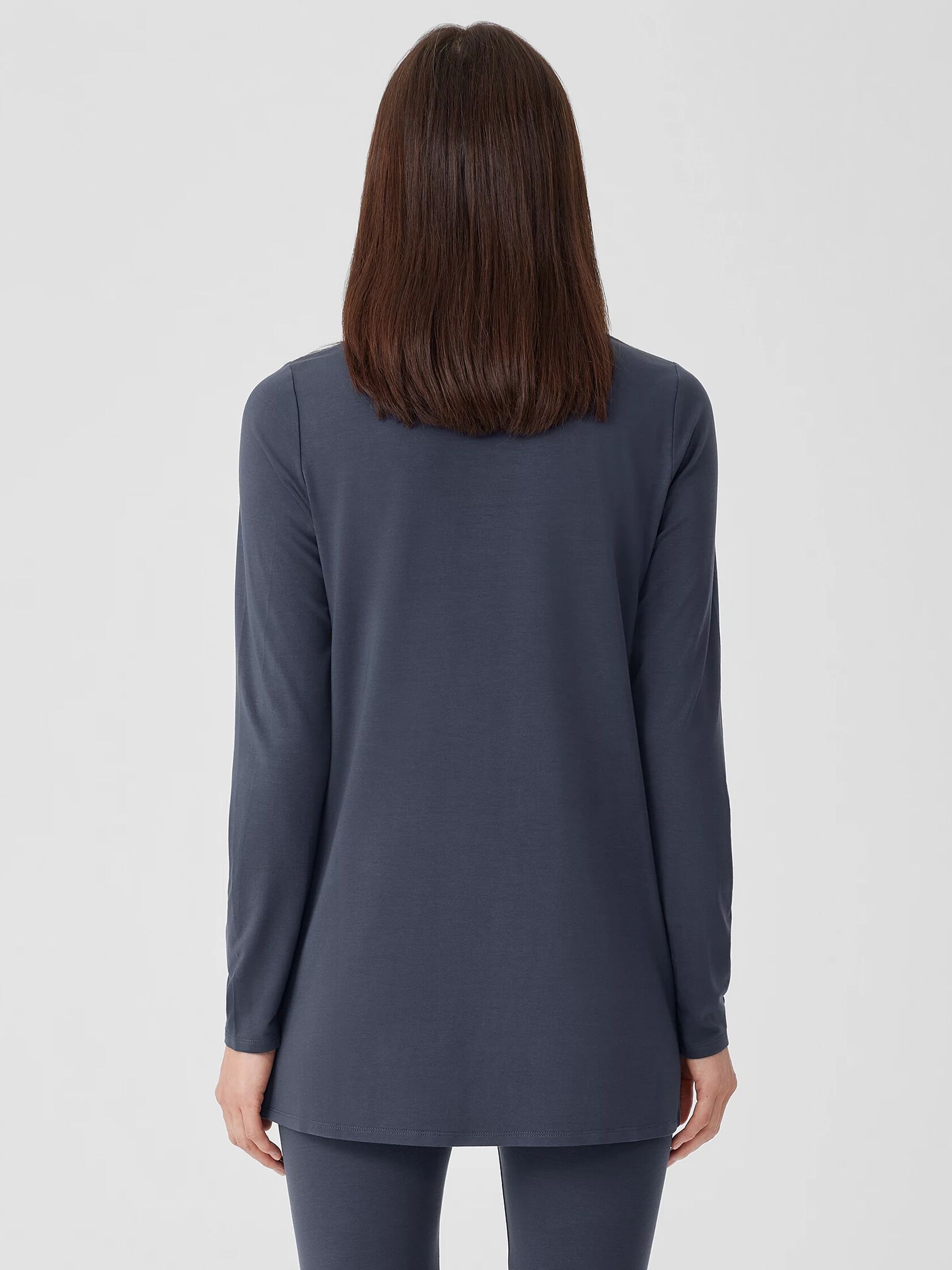 Stretch Jersey Knit Crew Neck Long Top