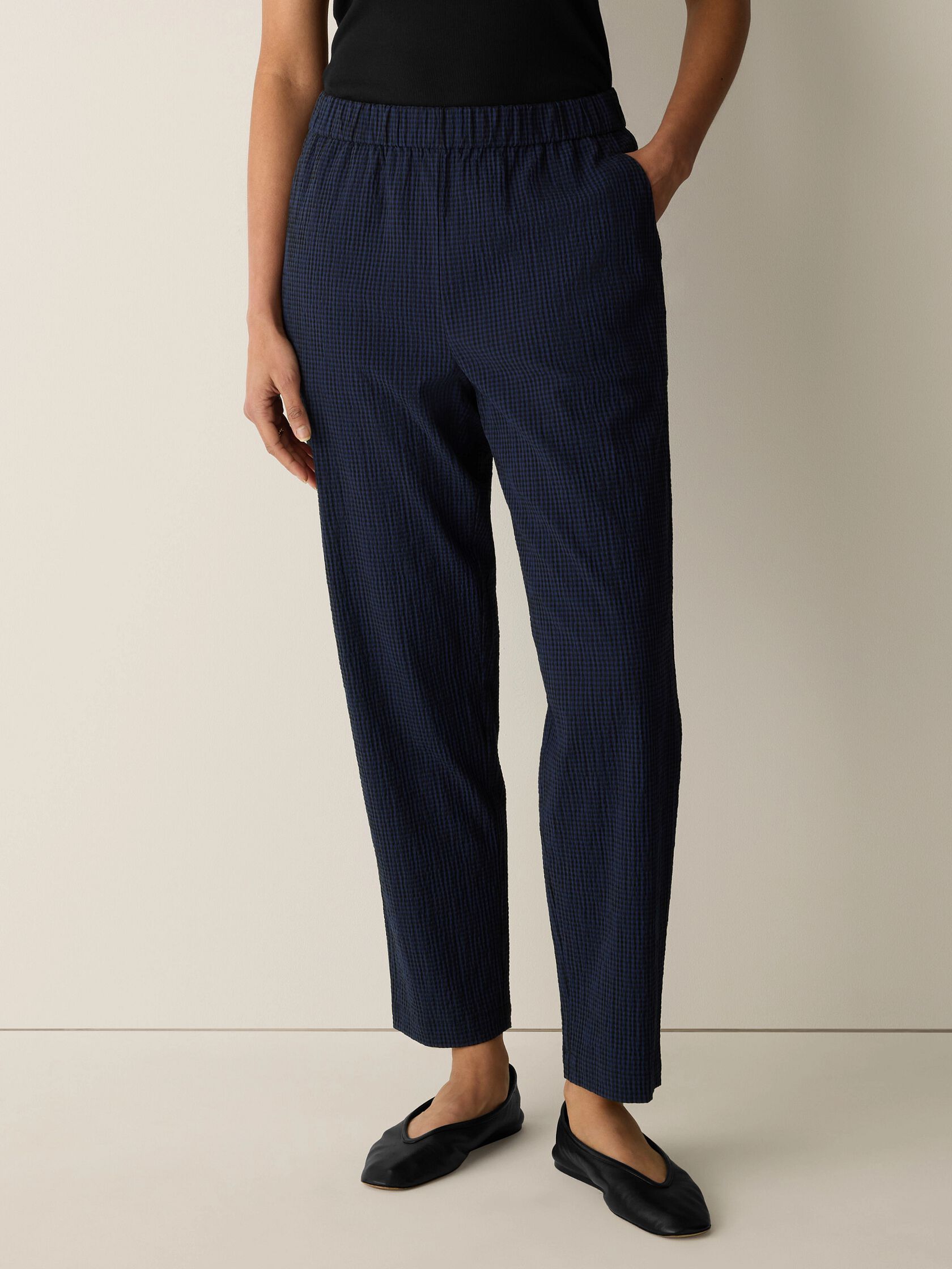 Organic Cotton Pucker Check Tapered Pant