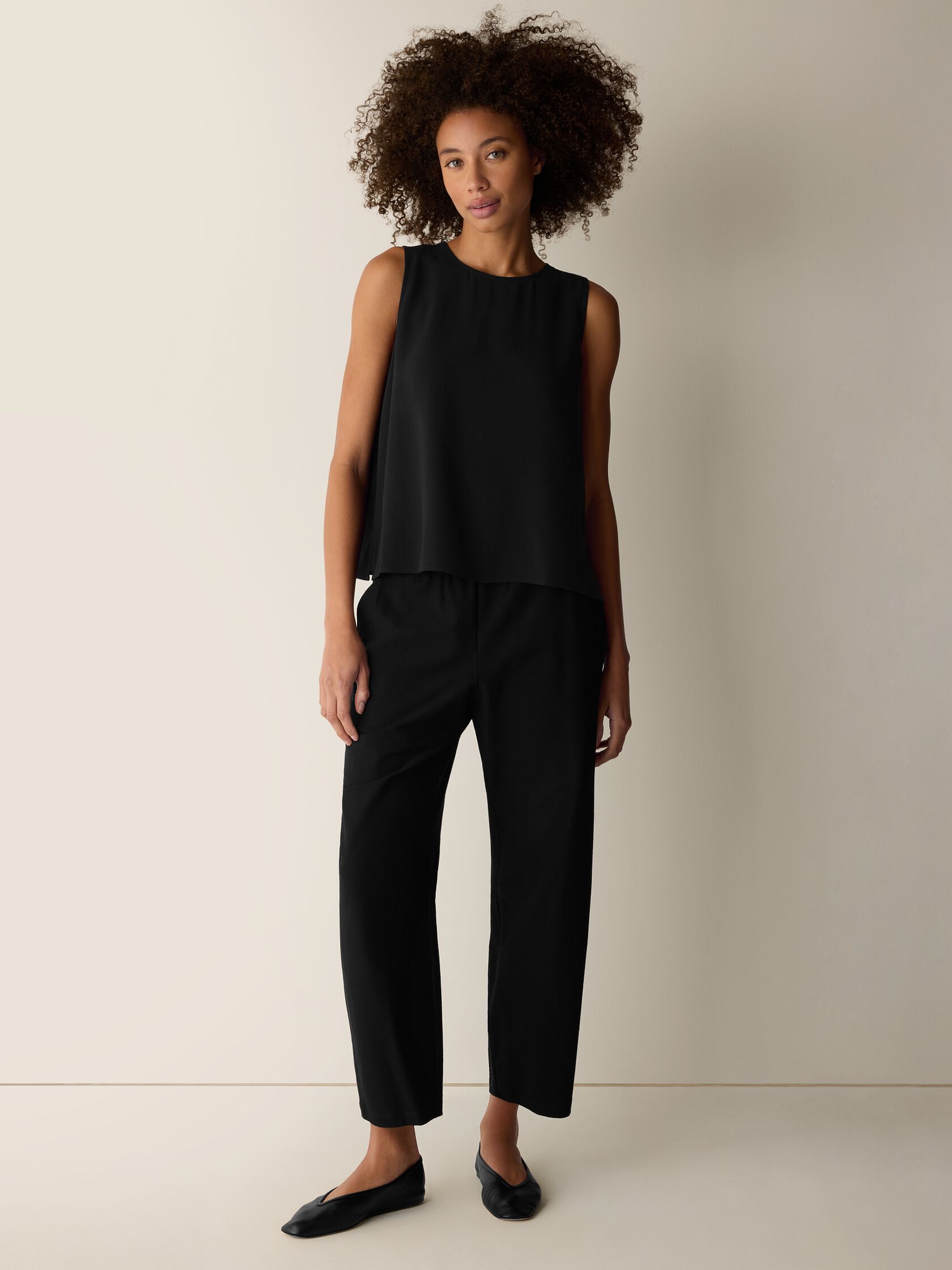 Silk Georgette Crepe Round Neck Tank