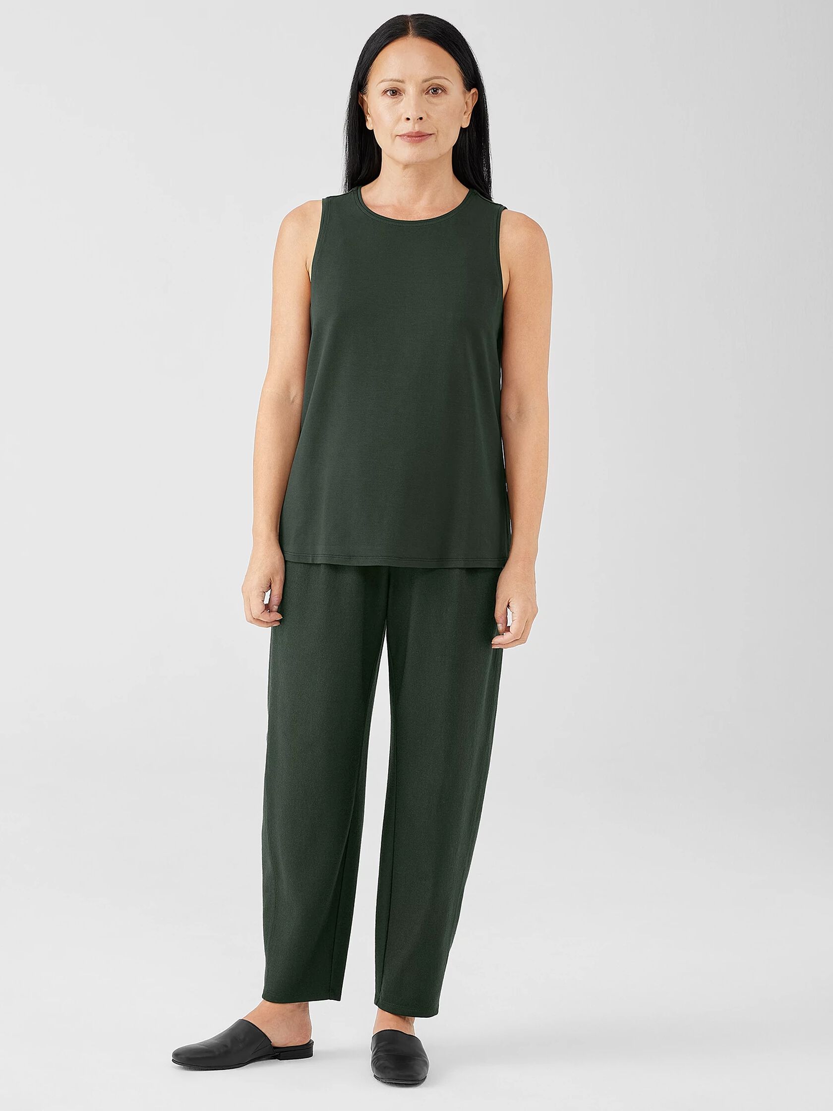Stretch Jersey Knit Jewel Neck Tank