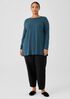 Stretch Jersey Knit Crew Neck Long Top