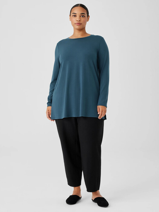 Stretch Jersey Knit Crew Neck Long Top