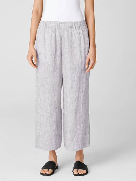 Striped Organic Linen Crinkle Wide-Leg Pant