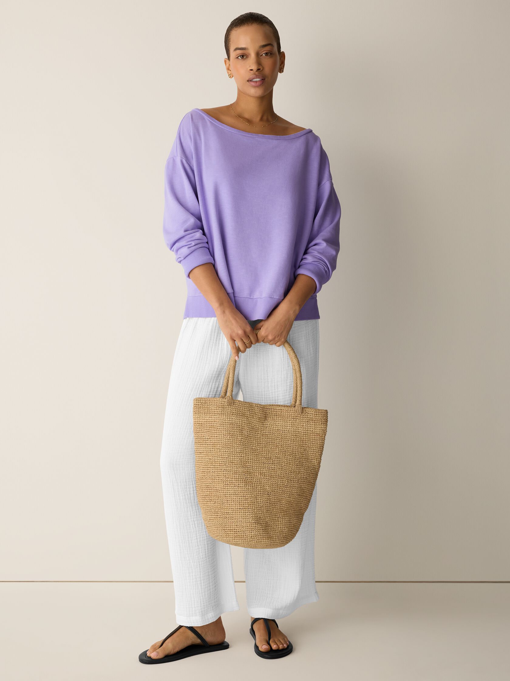 Garment-Dyed Organic Cotton Terry Bateau Neck Top