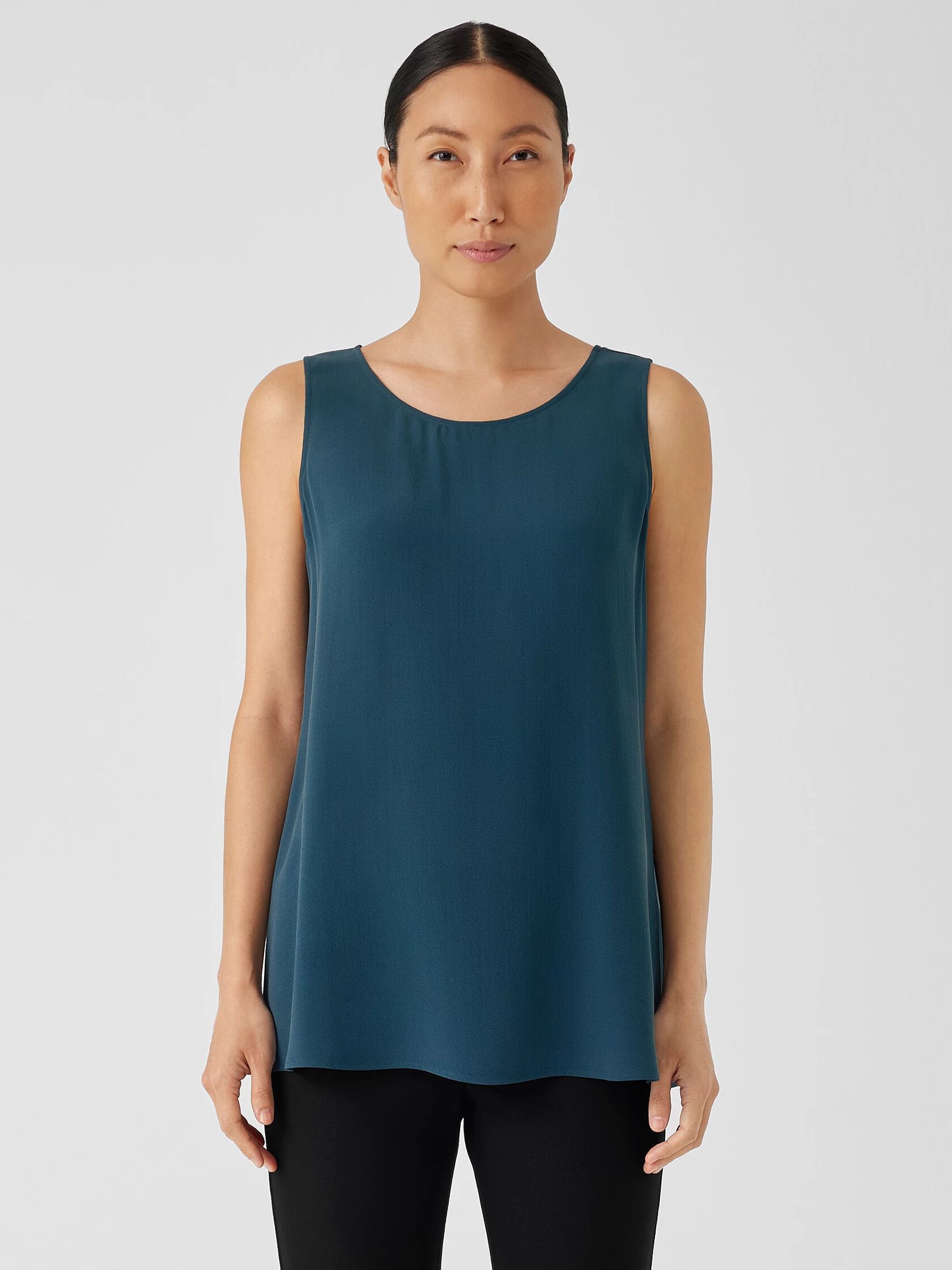Silk Georgette Crepe Ballet Neck Tank