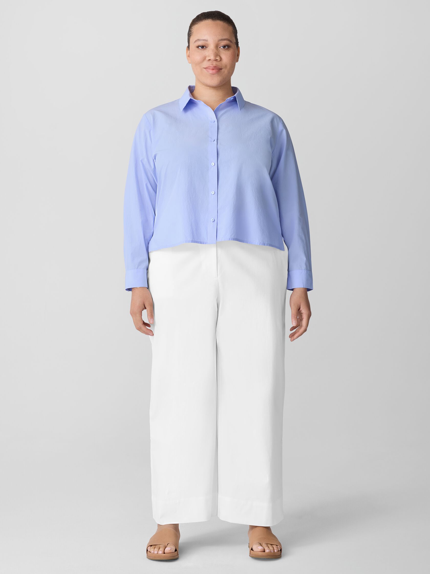Washed Organic Cotton Poplin Classic Collar Short Shirt