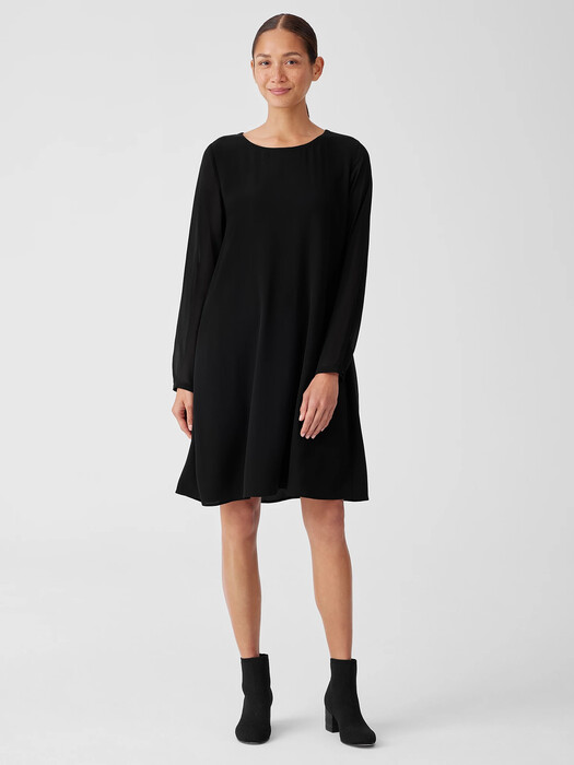 Silk Georgette Crepe Jewel Neck Dress