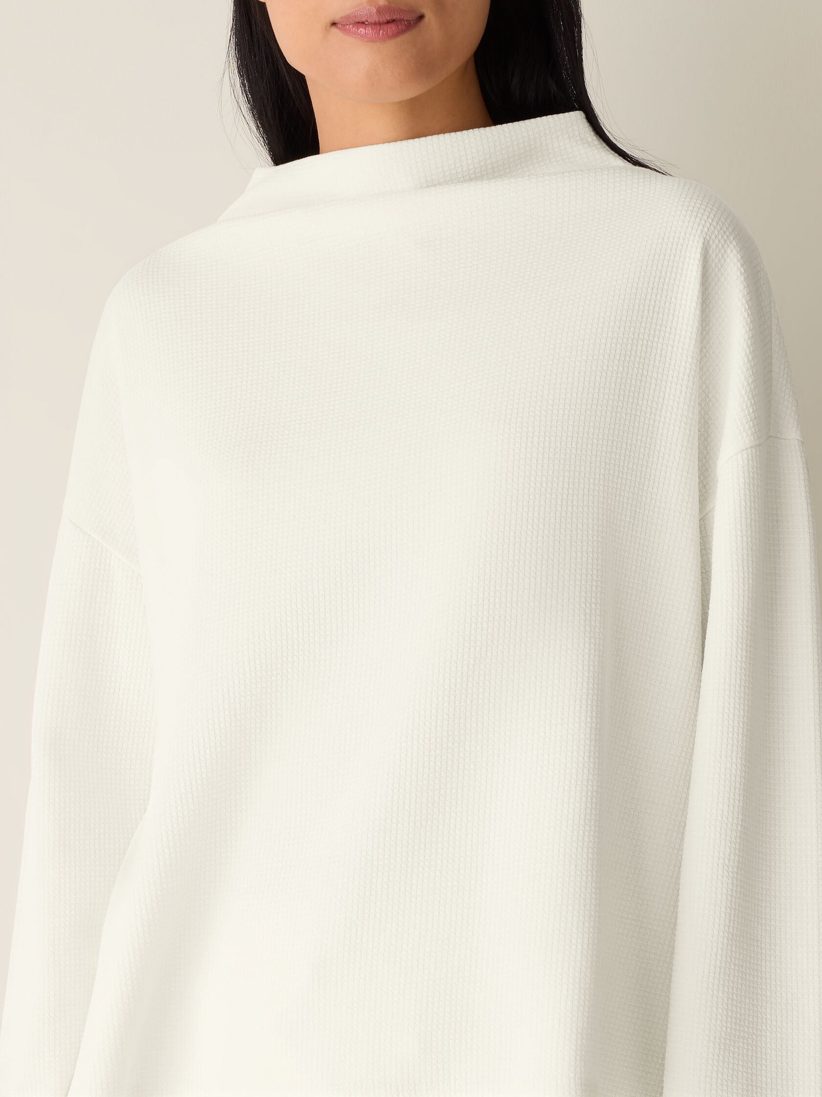 Waffle Cotton Blend Doubleknit Funnel Neck Box-Top