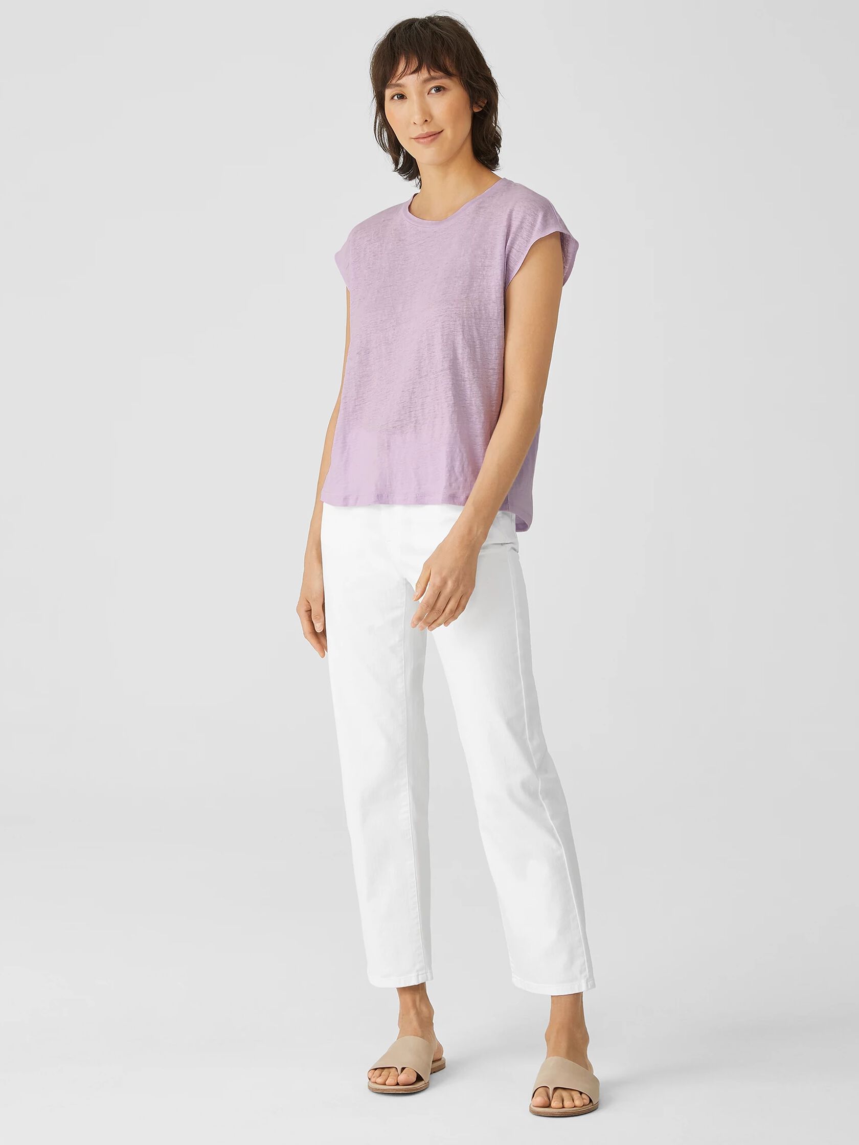 Organic Linen Jersey Shirred-Back Top