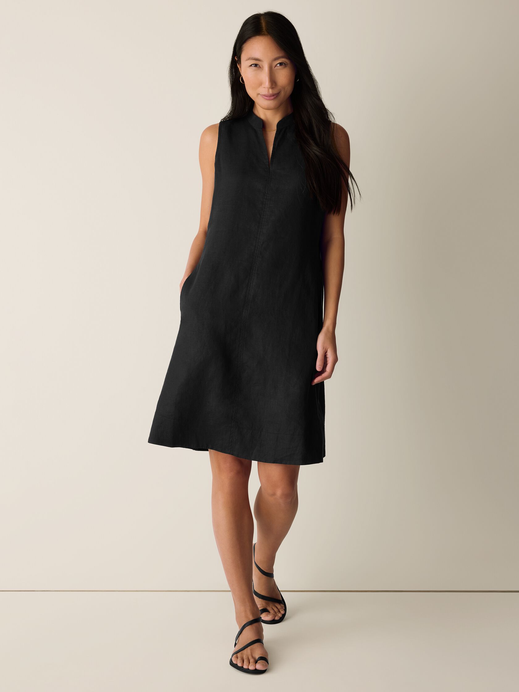Organic Linen Split Neck Dress