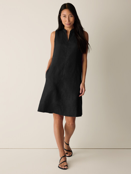 Eileen Fisher - Women's Organic Linen Split Neck Dress - Black - Size: 1X regular Eileen Fisher - Women's Organic Linen Split Neck Dress - Black - Size: 1X regular