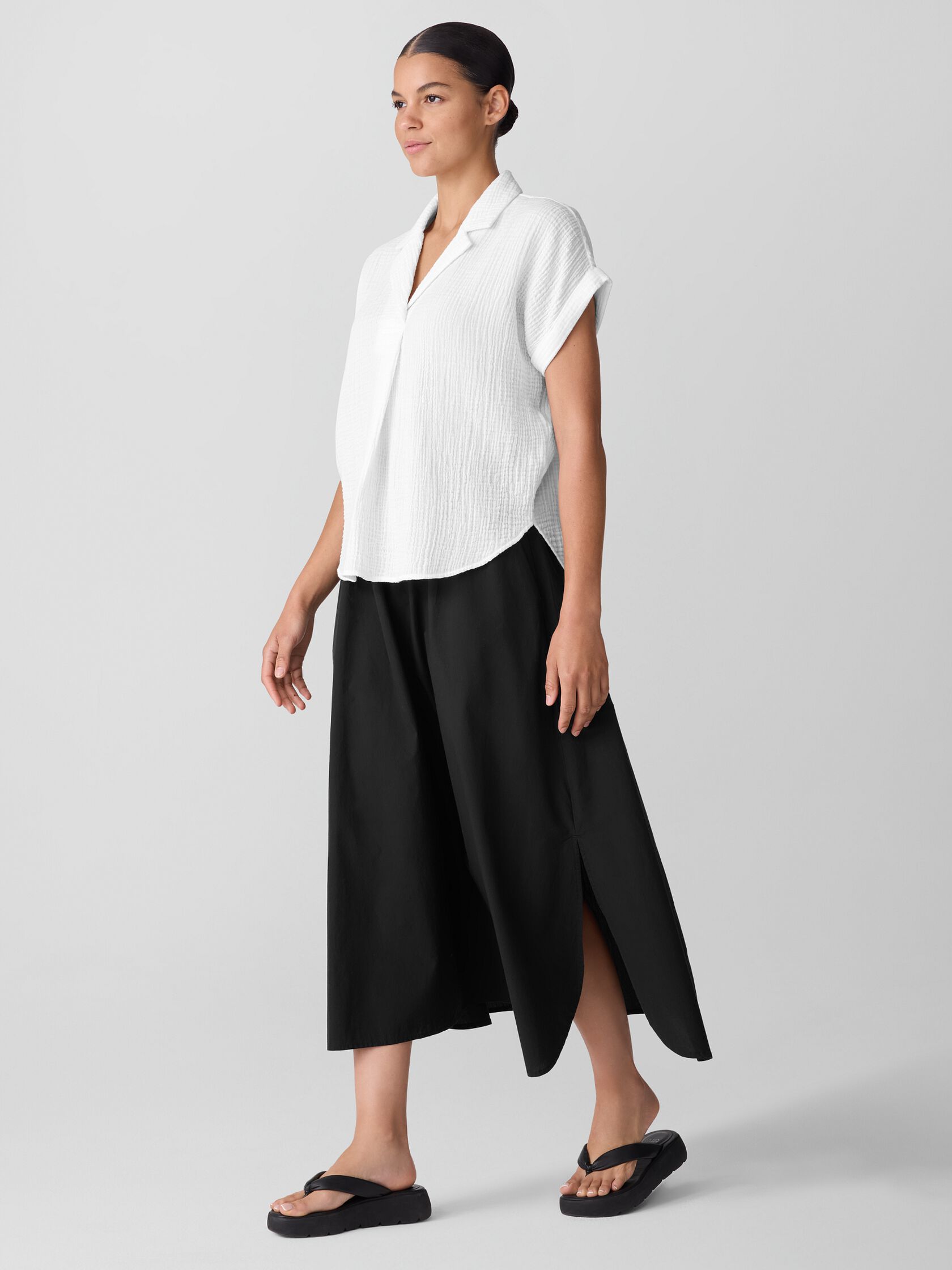 Organic Cotton Lofty Gauze Notch Collar Top