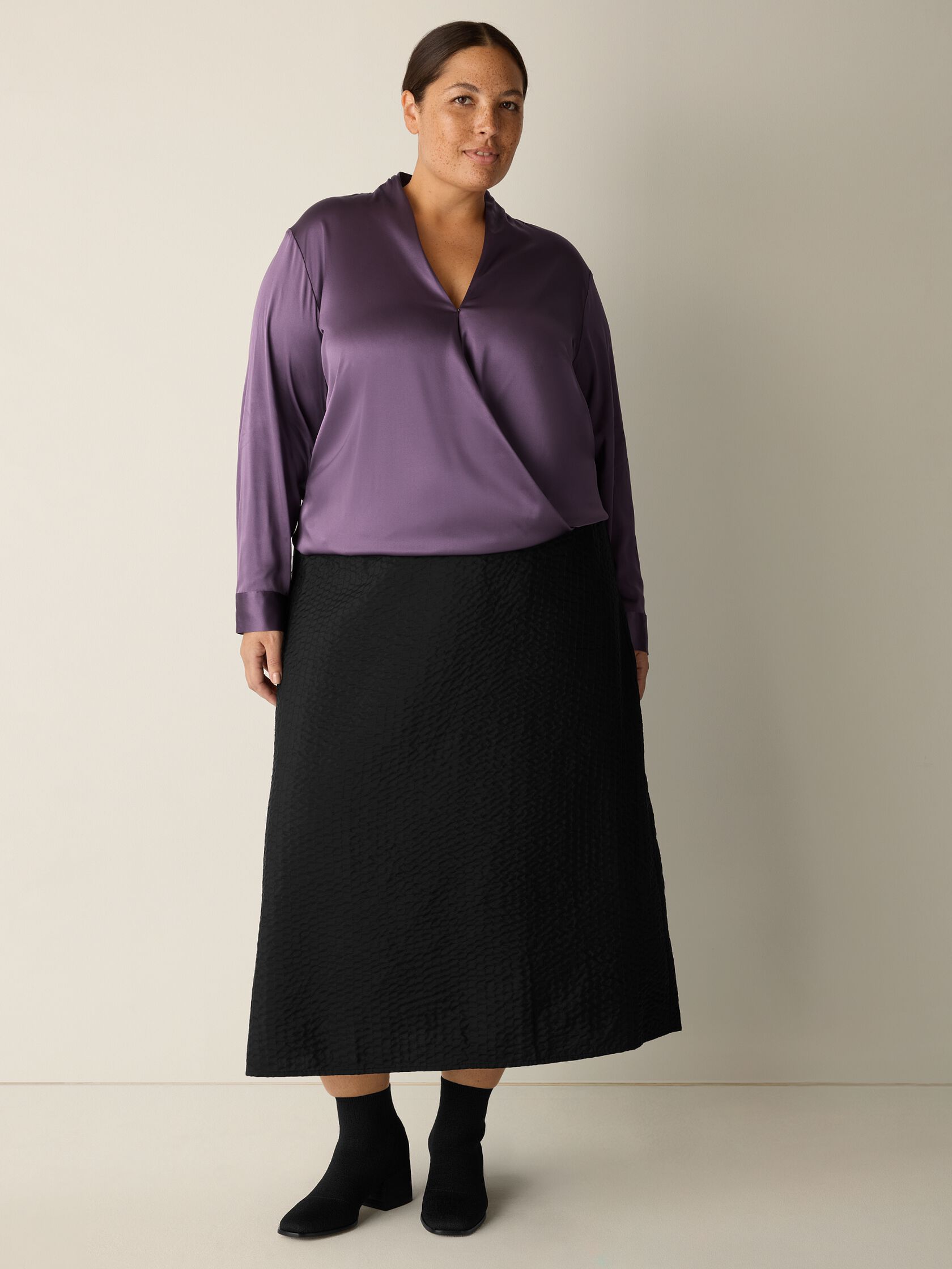 Stretch Silk Charmeuse Wrap Top