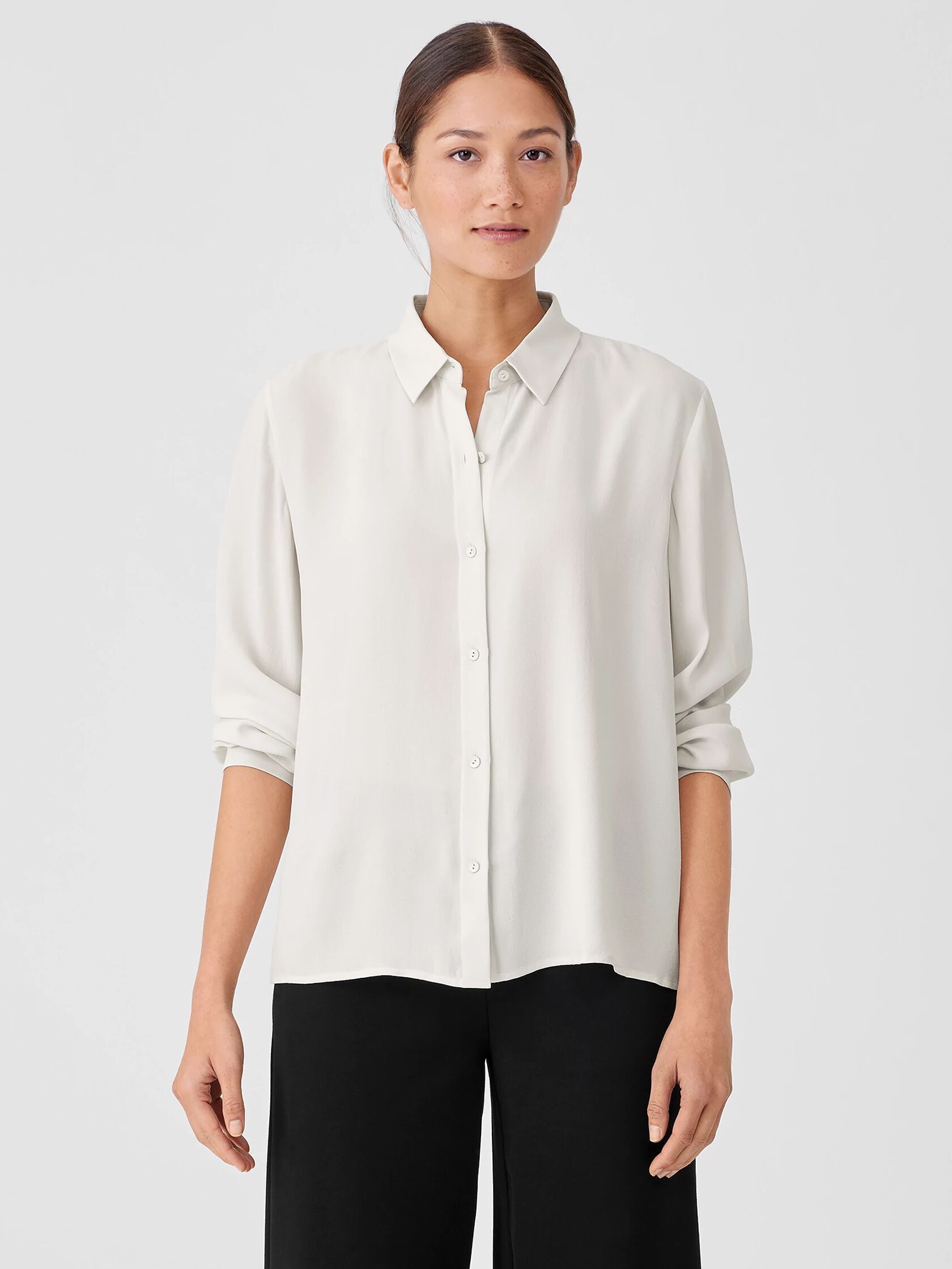 Silk Georgette Crepe Classic Collar Shirt