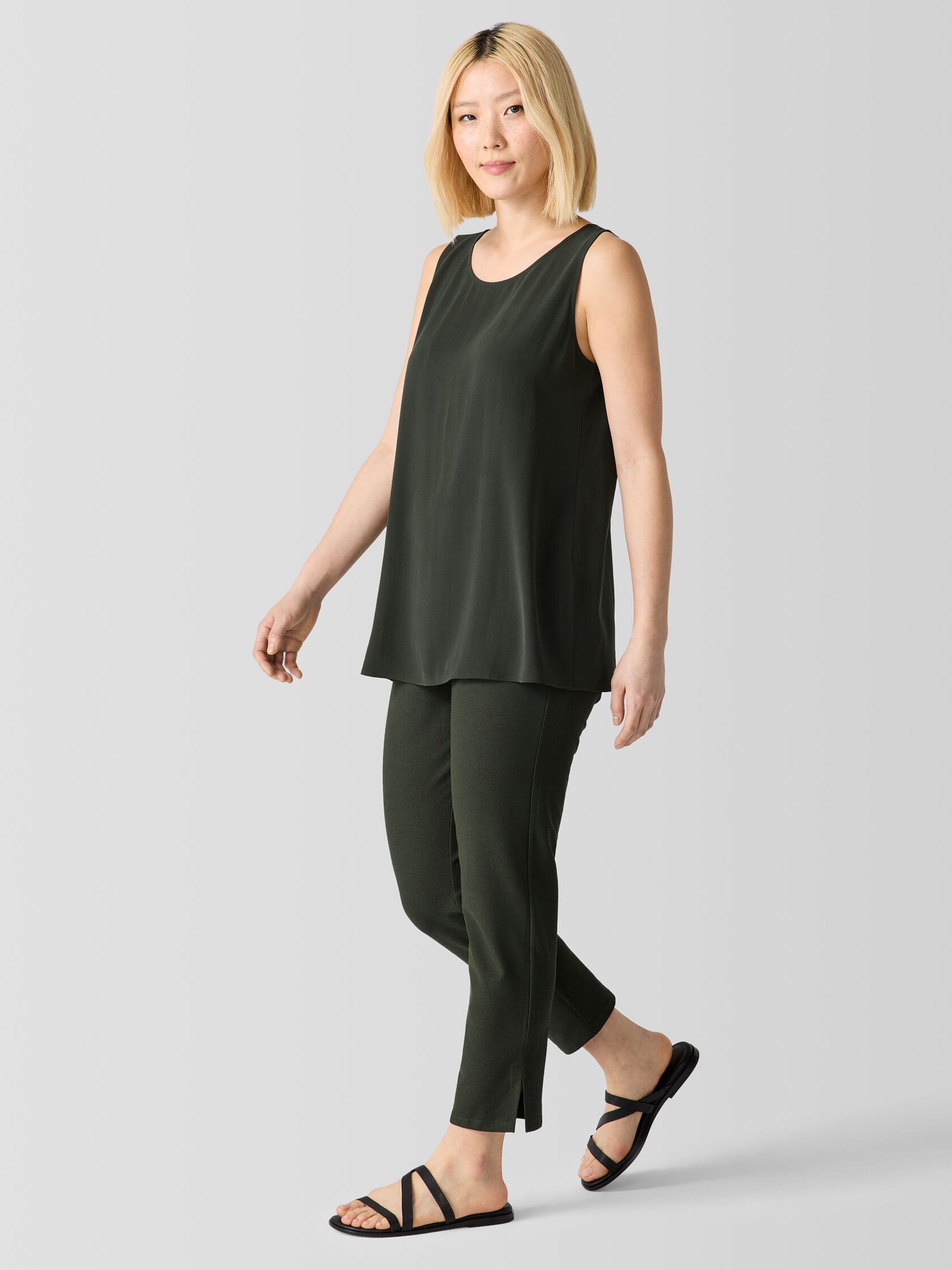 Washable Stretch Crepe Pant with Slits