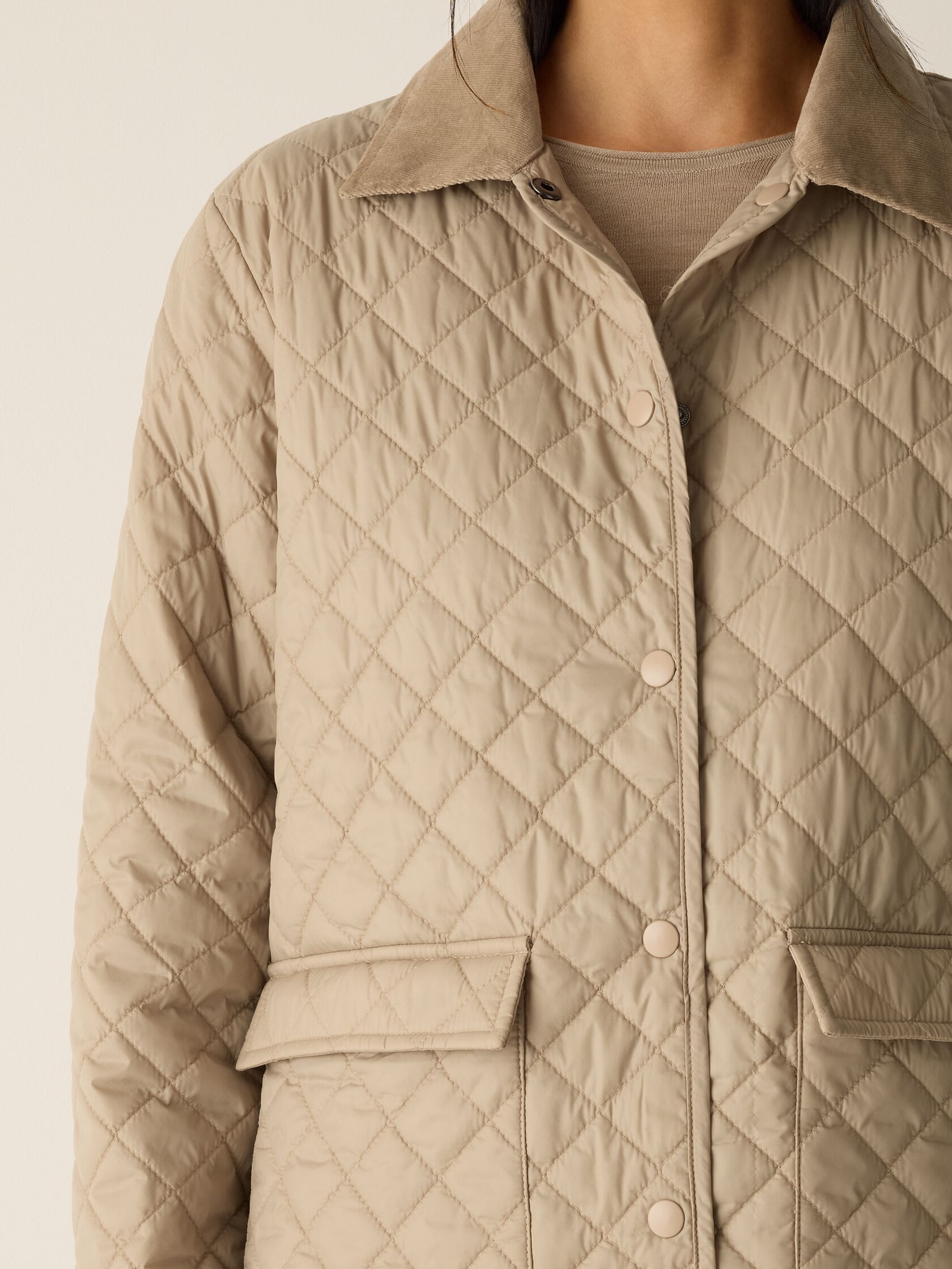 Eggshell Recycled Nylon Quilted Classic Collar Jacket