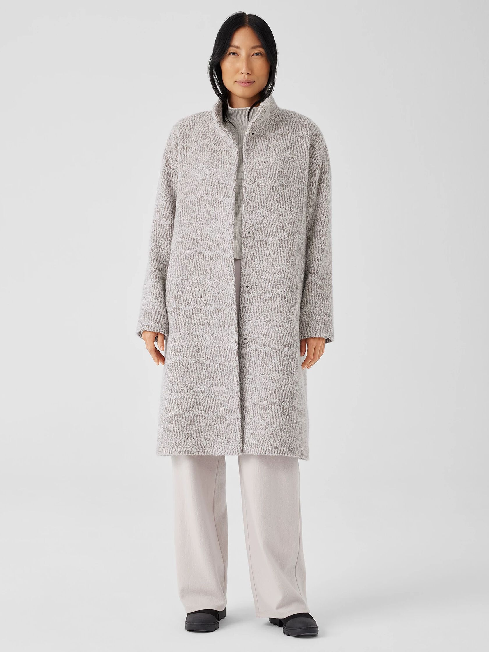 Alpaca Jacquard Stand Collar Coat