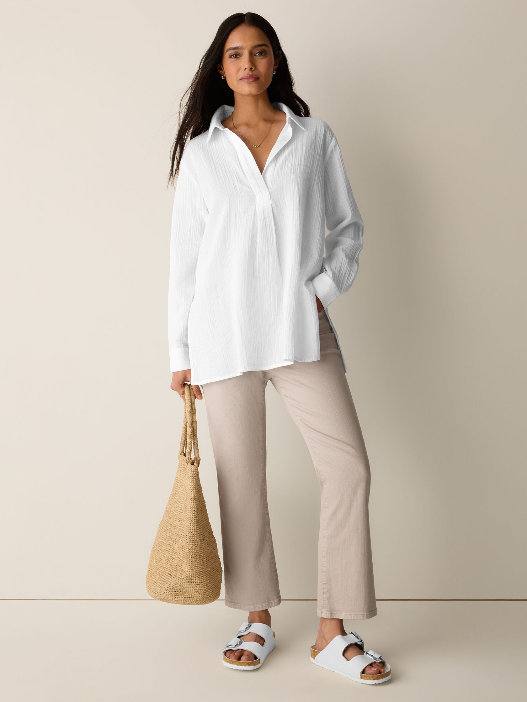 Organic Cotton Ripple Split Neck Top