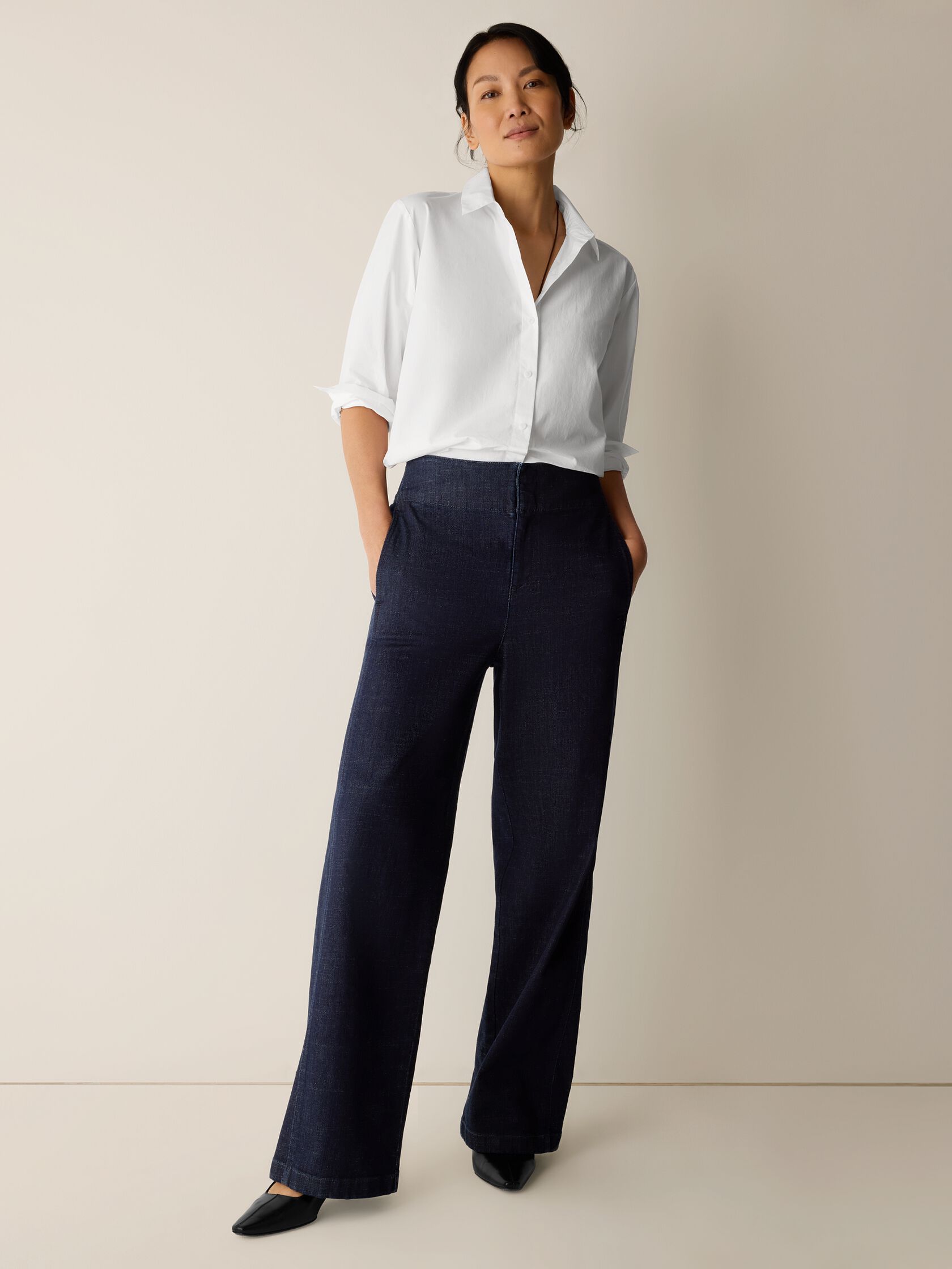 Cotton Stretch Denim Wide-Leg Trouser