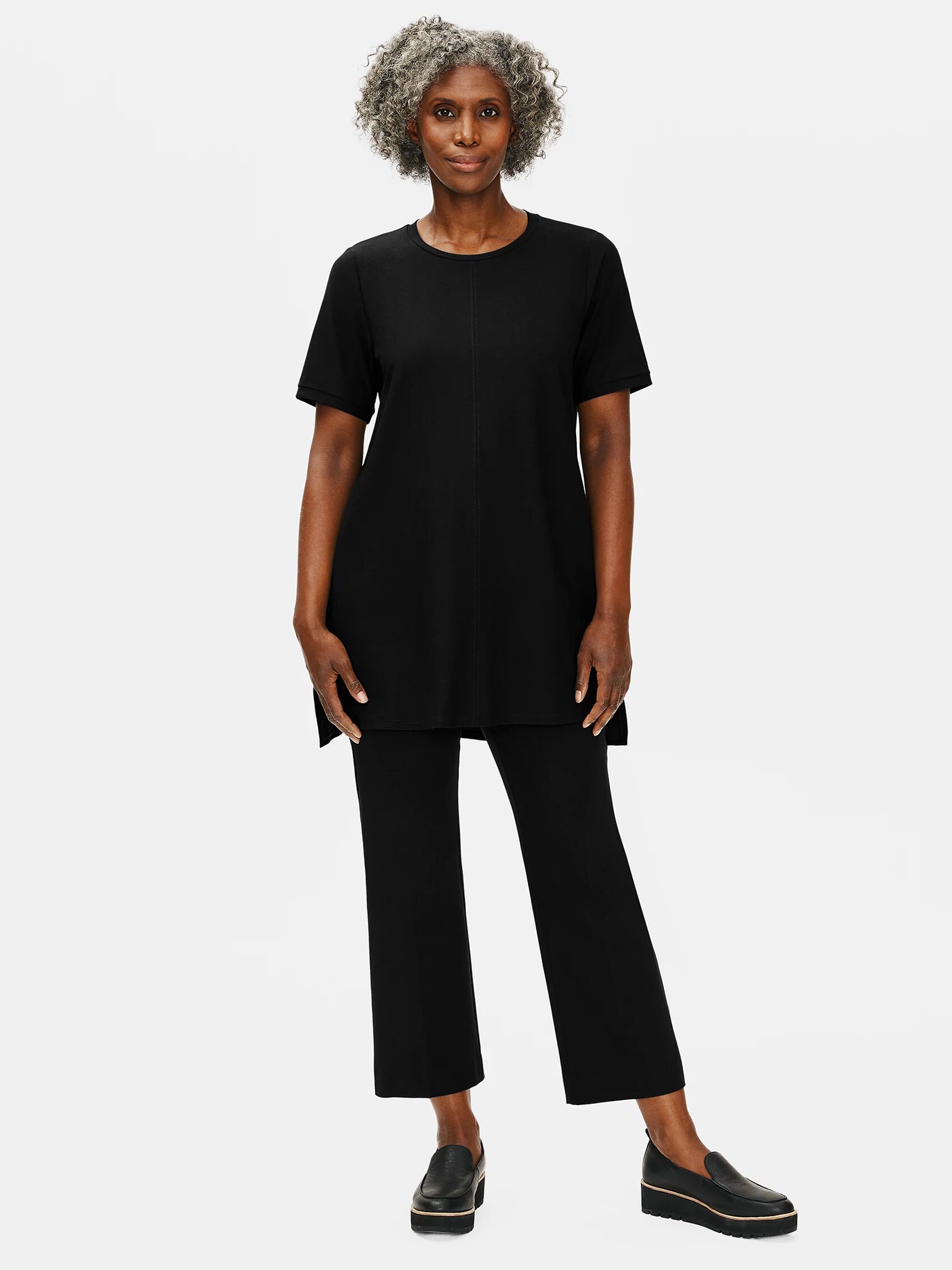 Lightweight Washable Stretch Crepe Crew Neck Tunic