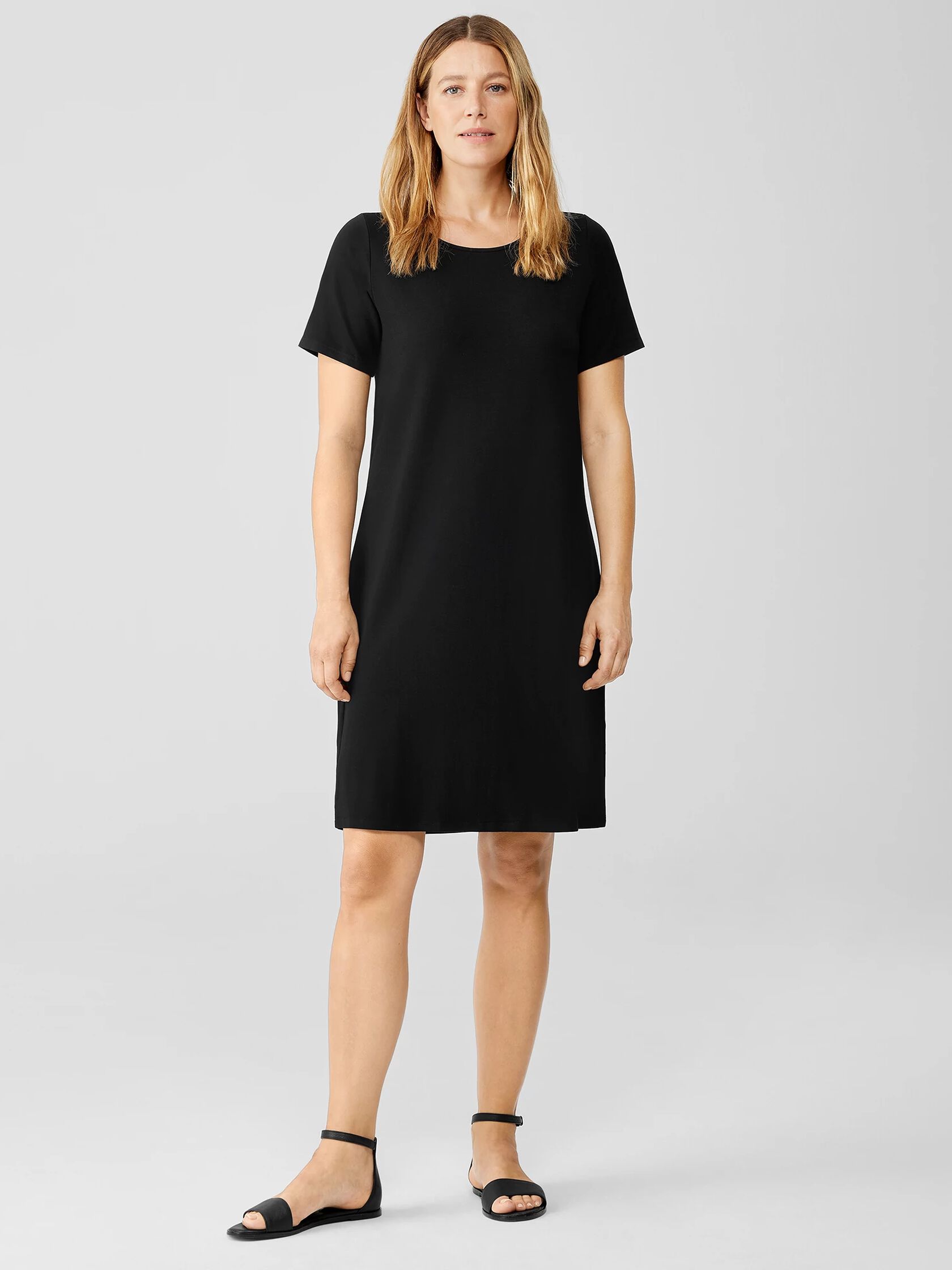 Stretch Jersey Knit Jewel Neck Dress