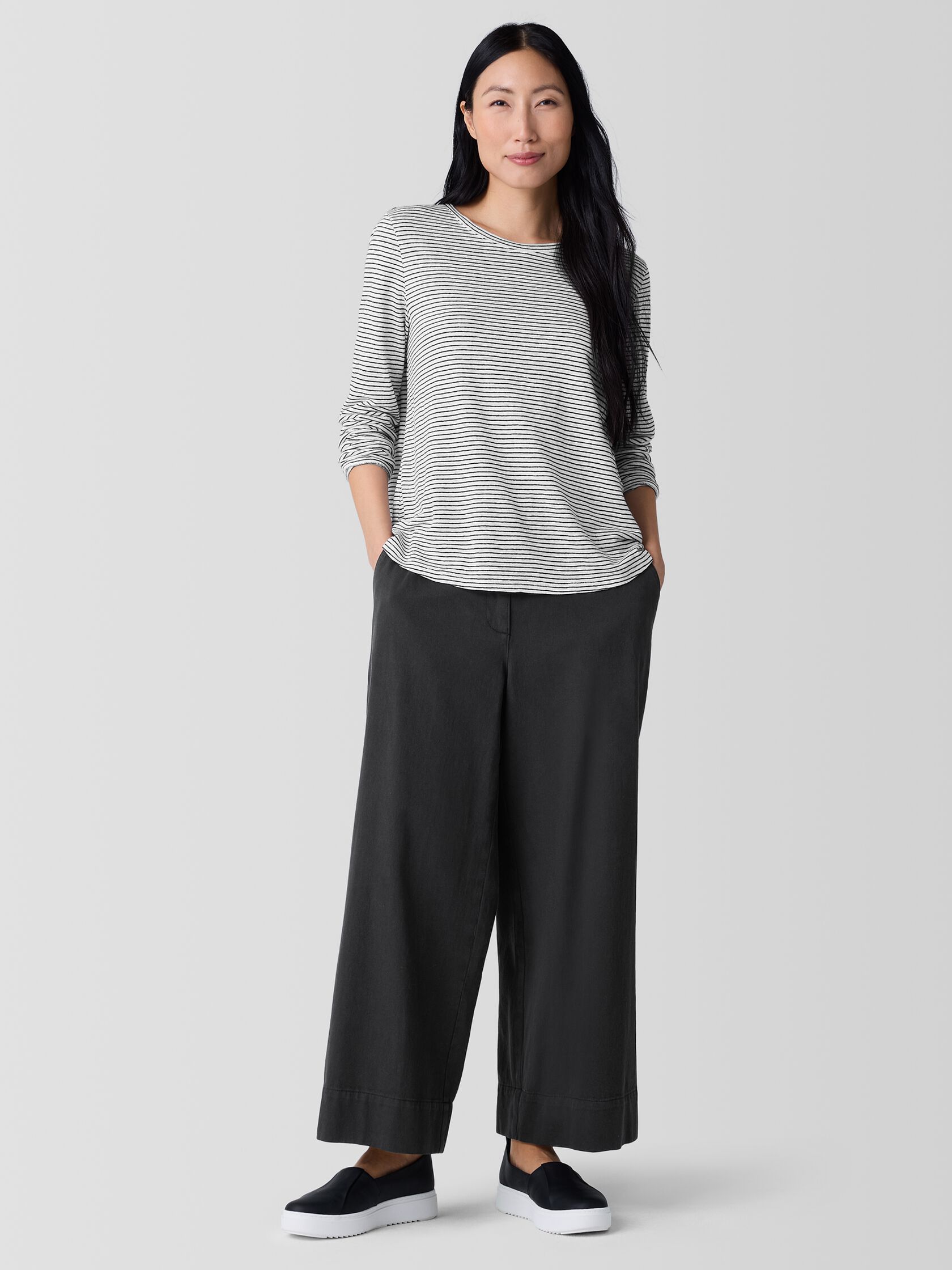 Striped Organic Linen Jersey Long-Sleeve Tee