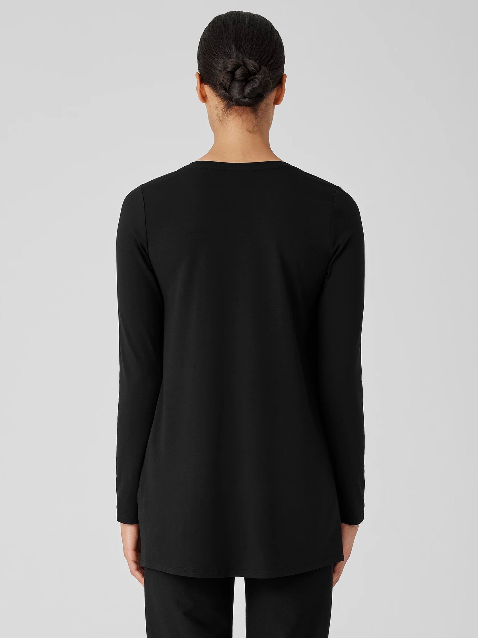 Stretch Jersey Knit V-Neck Long Top