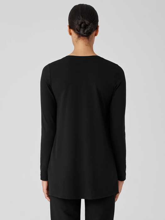 Stretch Jersey Knit V-Neck Long Top