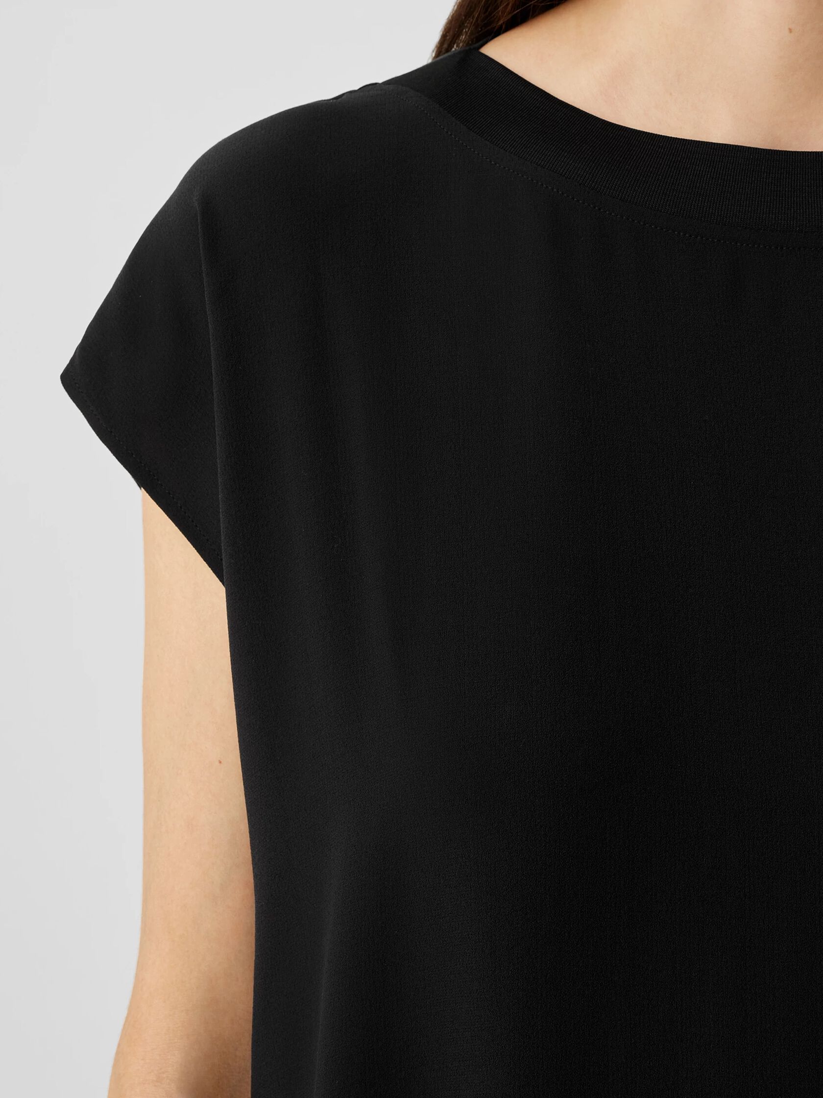Silk Georgette Crepe Bateau Neck Long Top