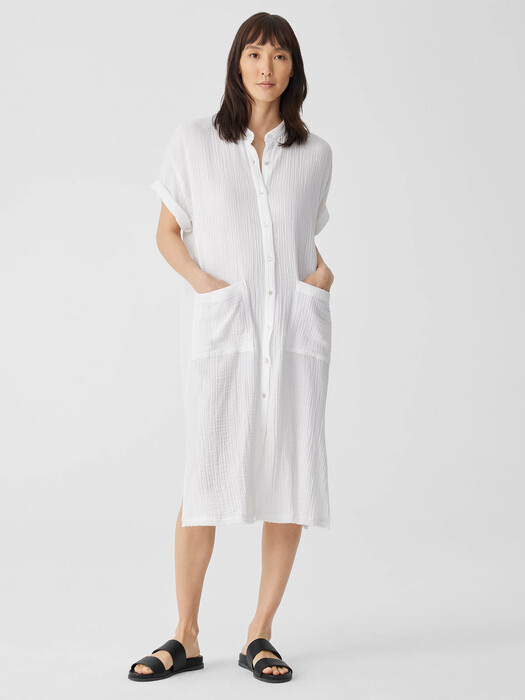 Organic Cotton Gauze Mandarin Collar Dress | EILEEN FISHER Organic Cotton Gauze Mandarin Collar Dress | EILEEN FISHER