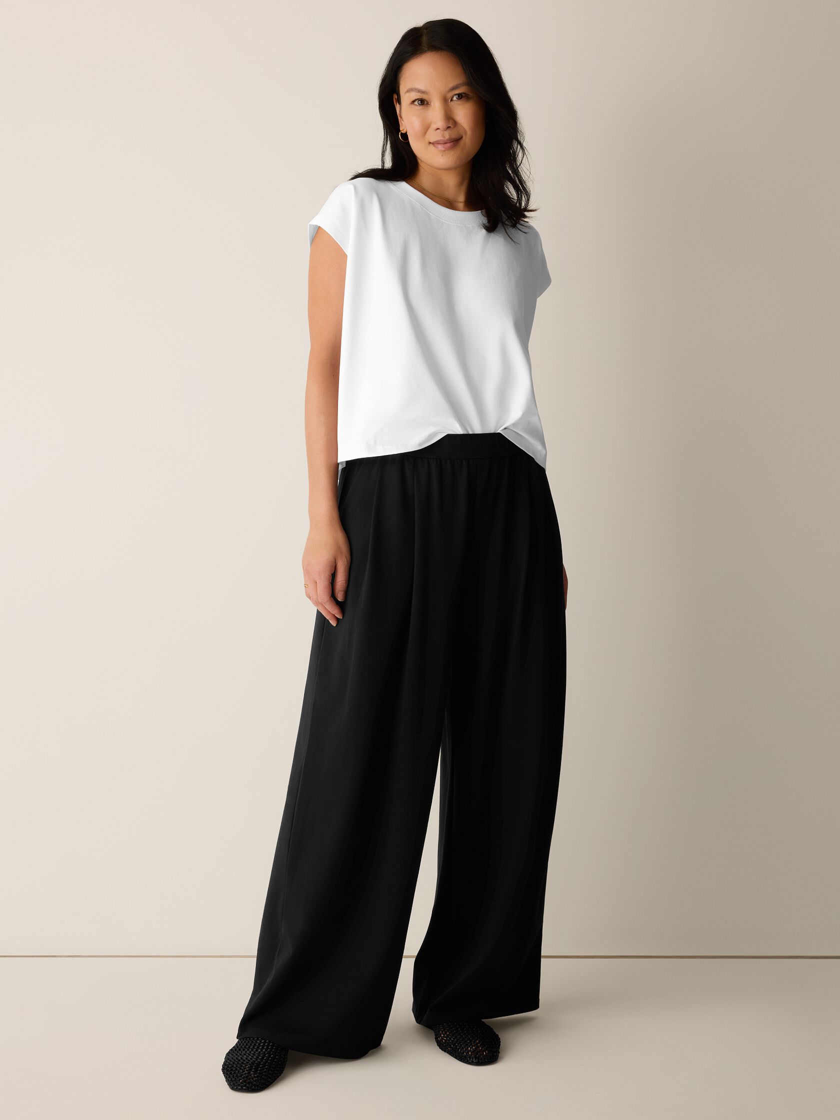 Pima Cotton Stretch Jersey Full-Length Wide Pant