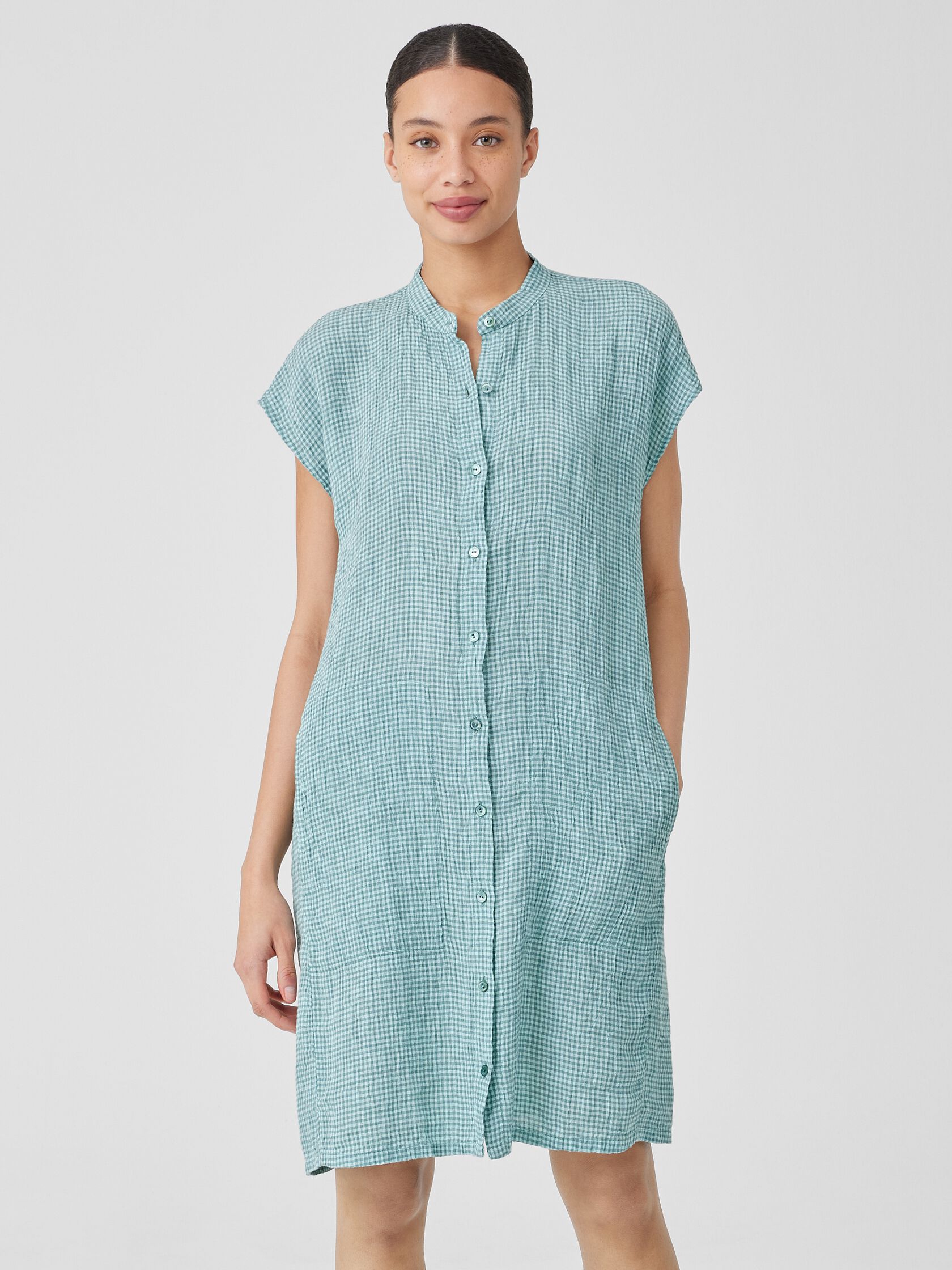 Puckered Organic Linen Shirtdress | EILEEN FISHER