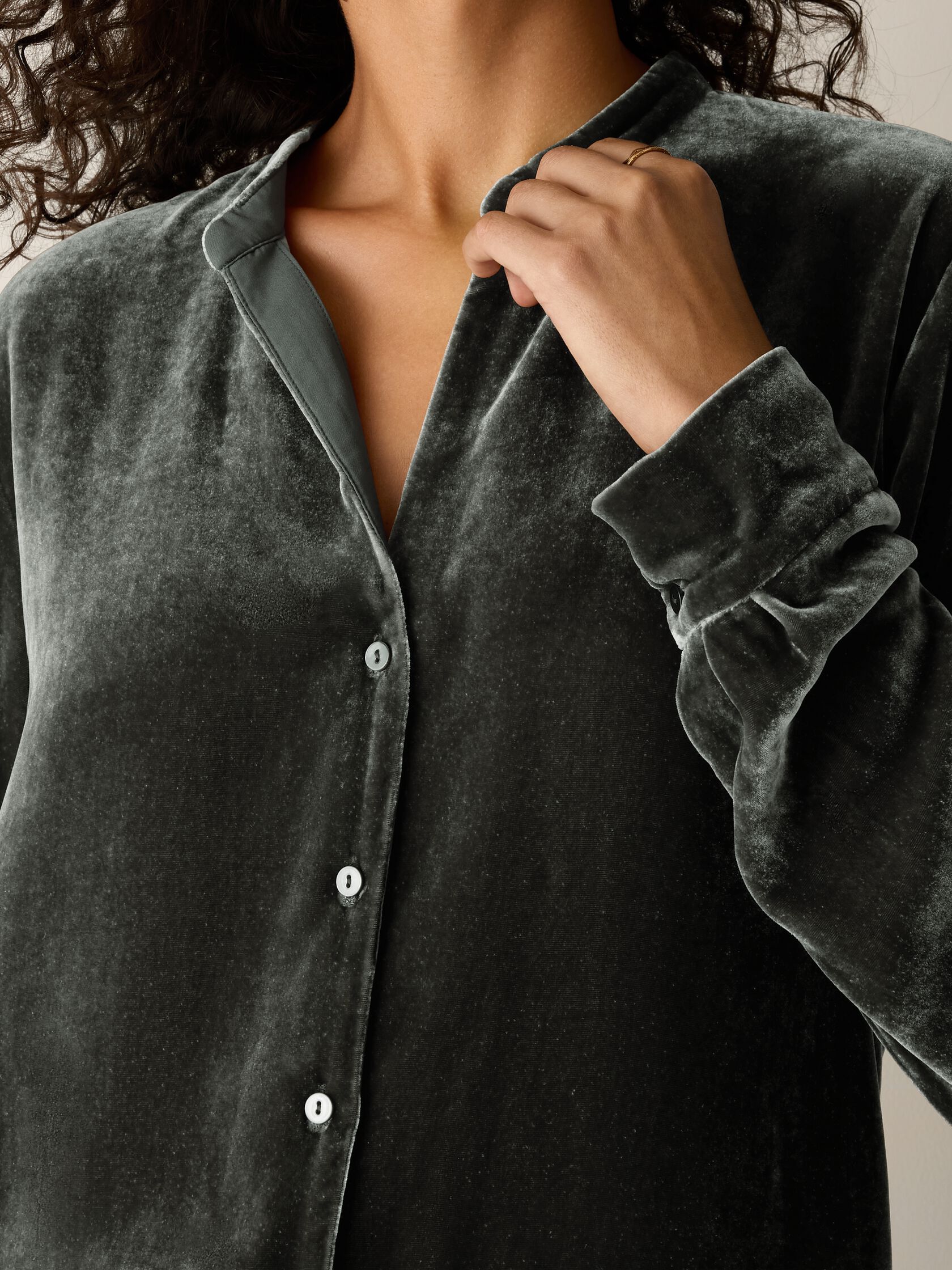 Velvet Band Collar Shirt