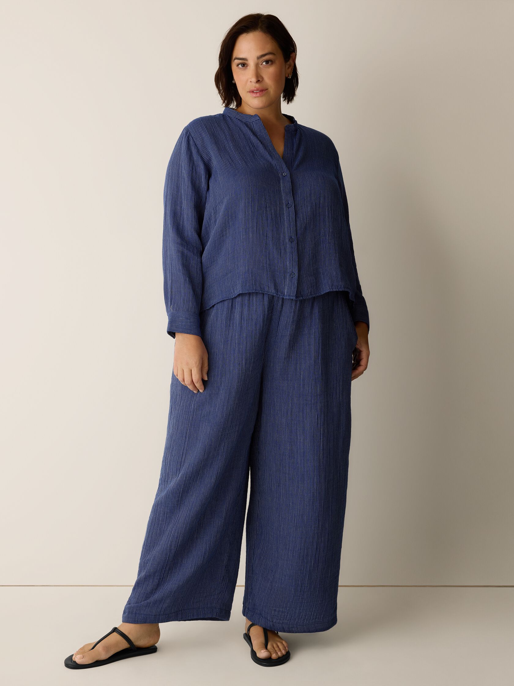 Striped Organic Cotton Gauze Wide-Leg Pant