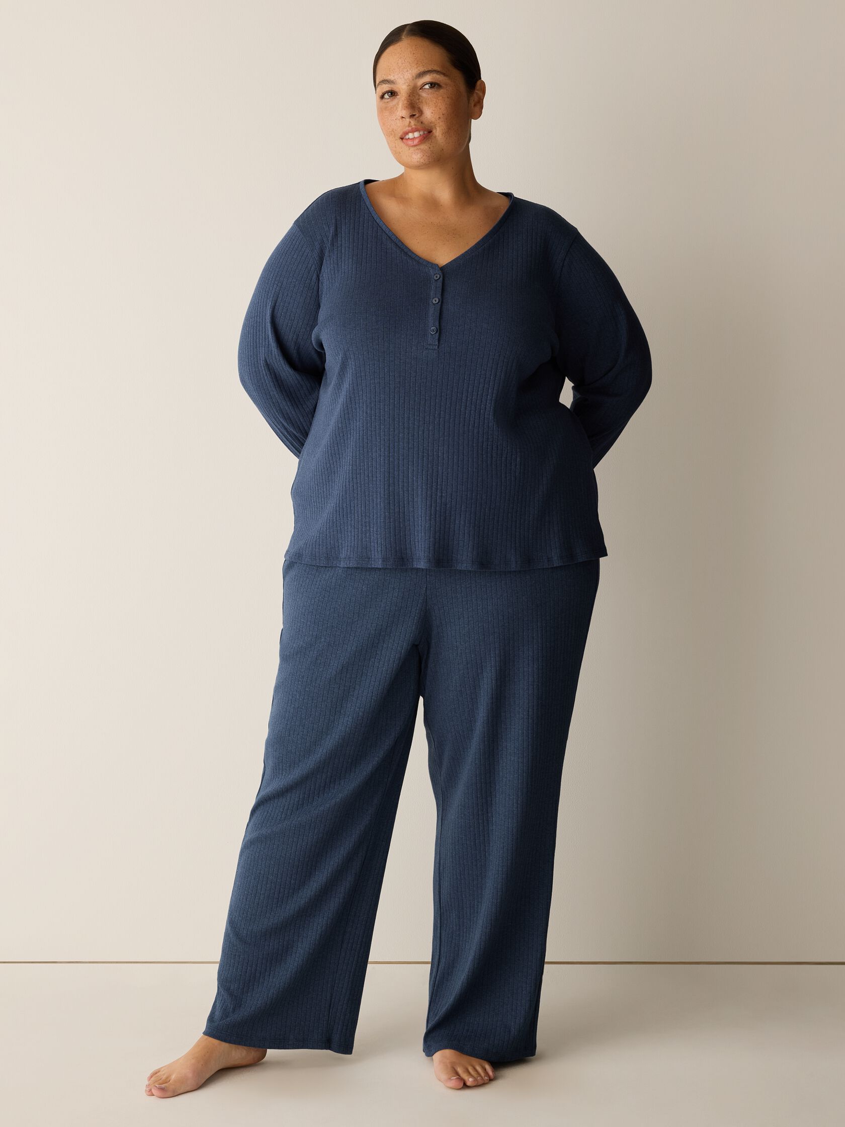 Organic Cotton Rib V-Neck Sleep Top