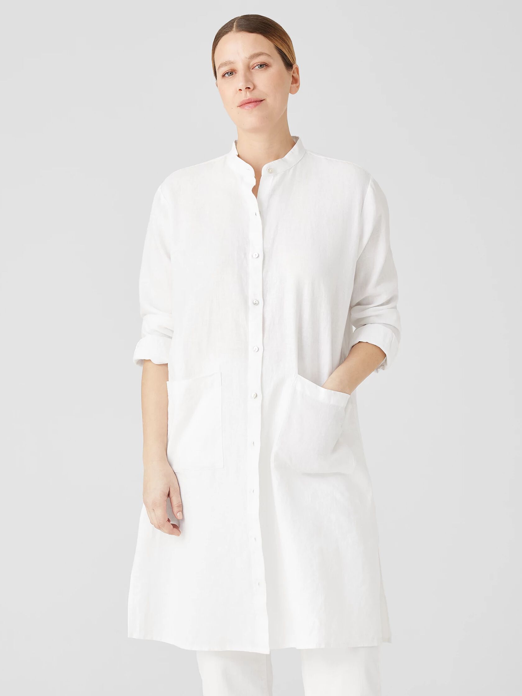 Organic Linen Mandarin Collar Dress