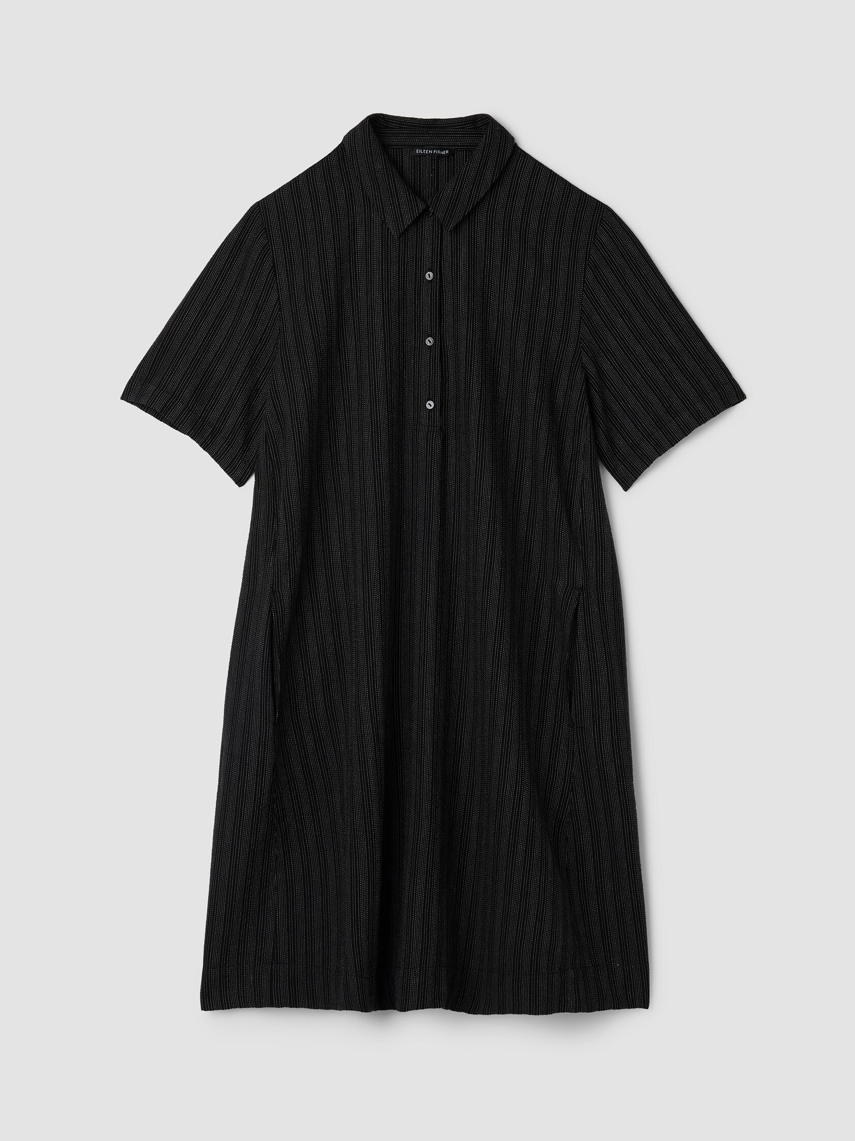 Cotton Blend Stripe Stitch Classic Collar Dress