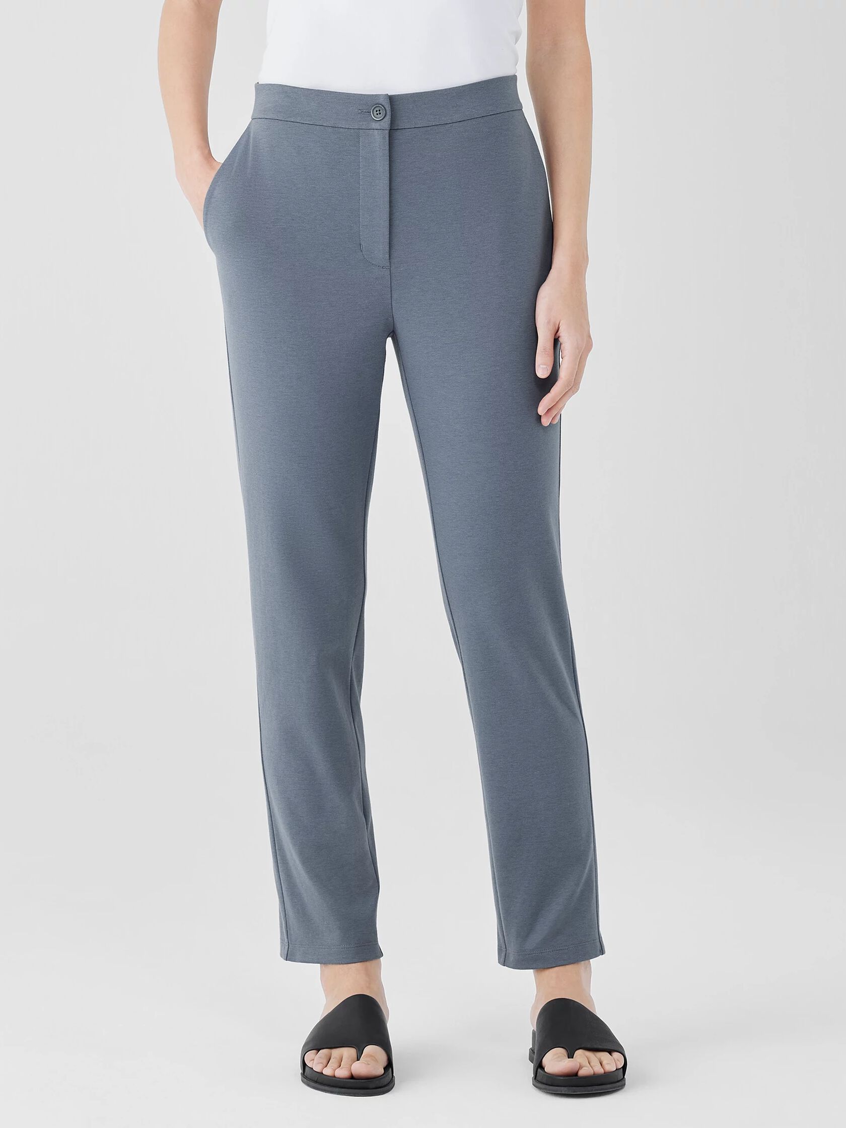 Cotton Blend Ponte High-Waisted Slim Pant