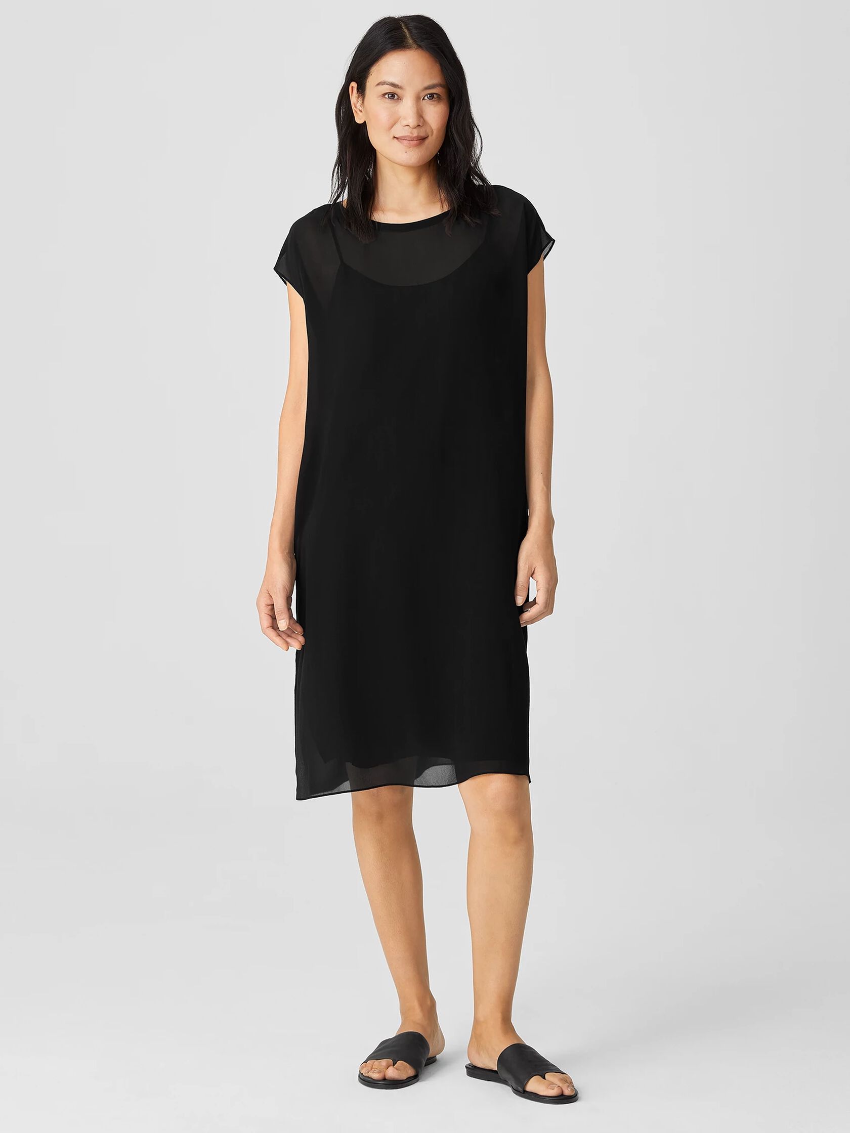 Sheer Silk Georgette Layered Dress | EILEEN FISHER