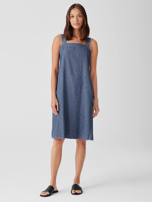 Airy Organic Cotton Twill Square Neck Dress | EILEEN FISHER Airy Organic Cotton Twill Square Neck Dress | EILEEN FISHER