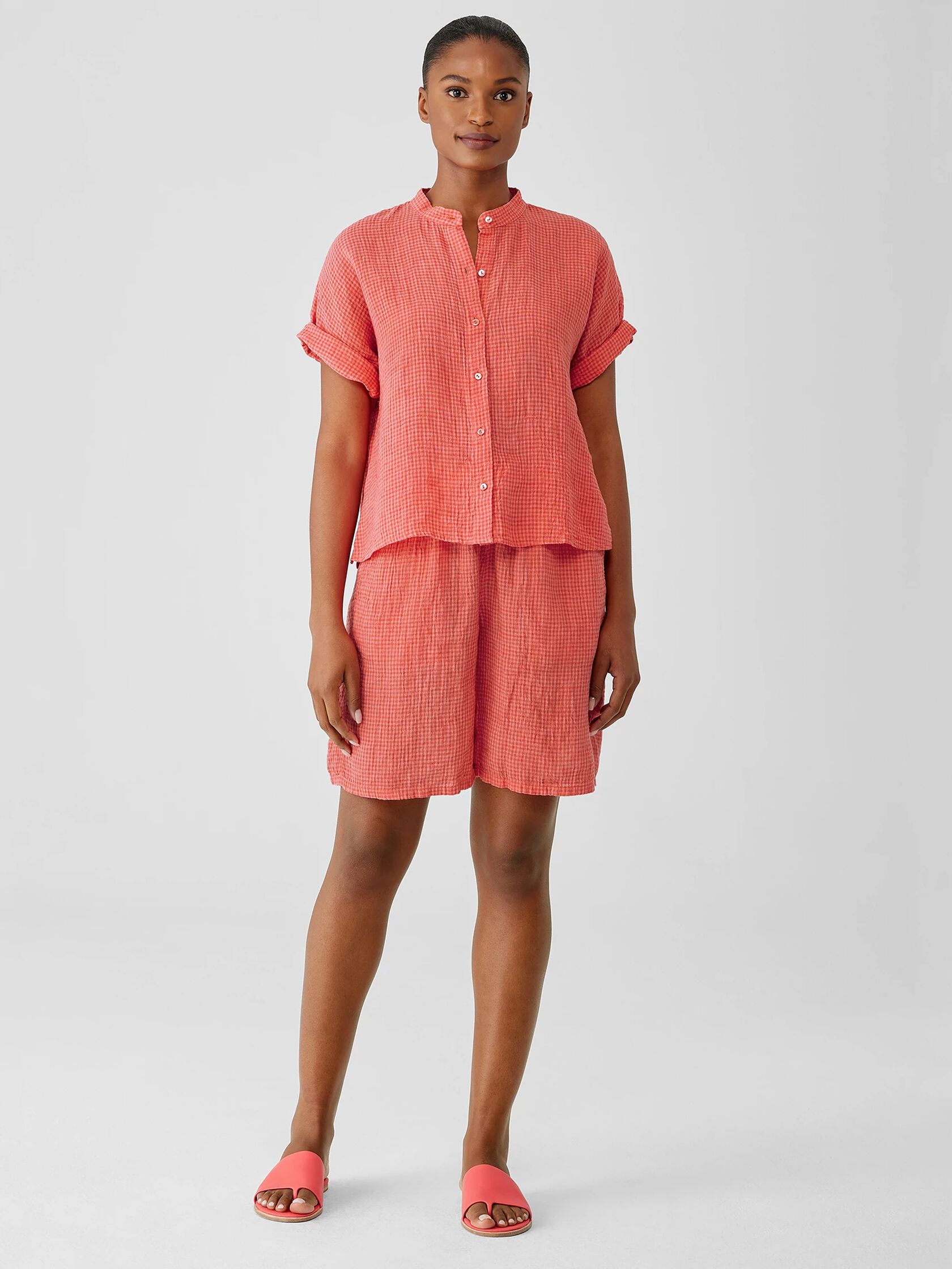Puckered Organic Linen Short-Sleeve Shirt