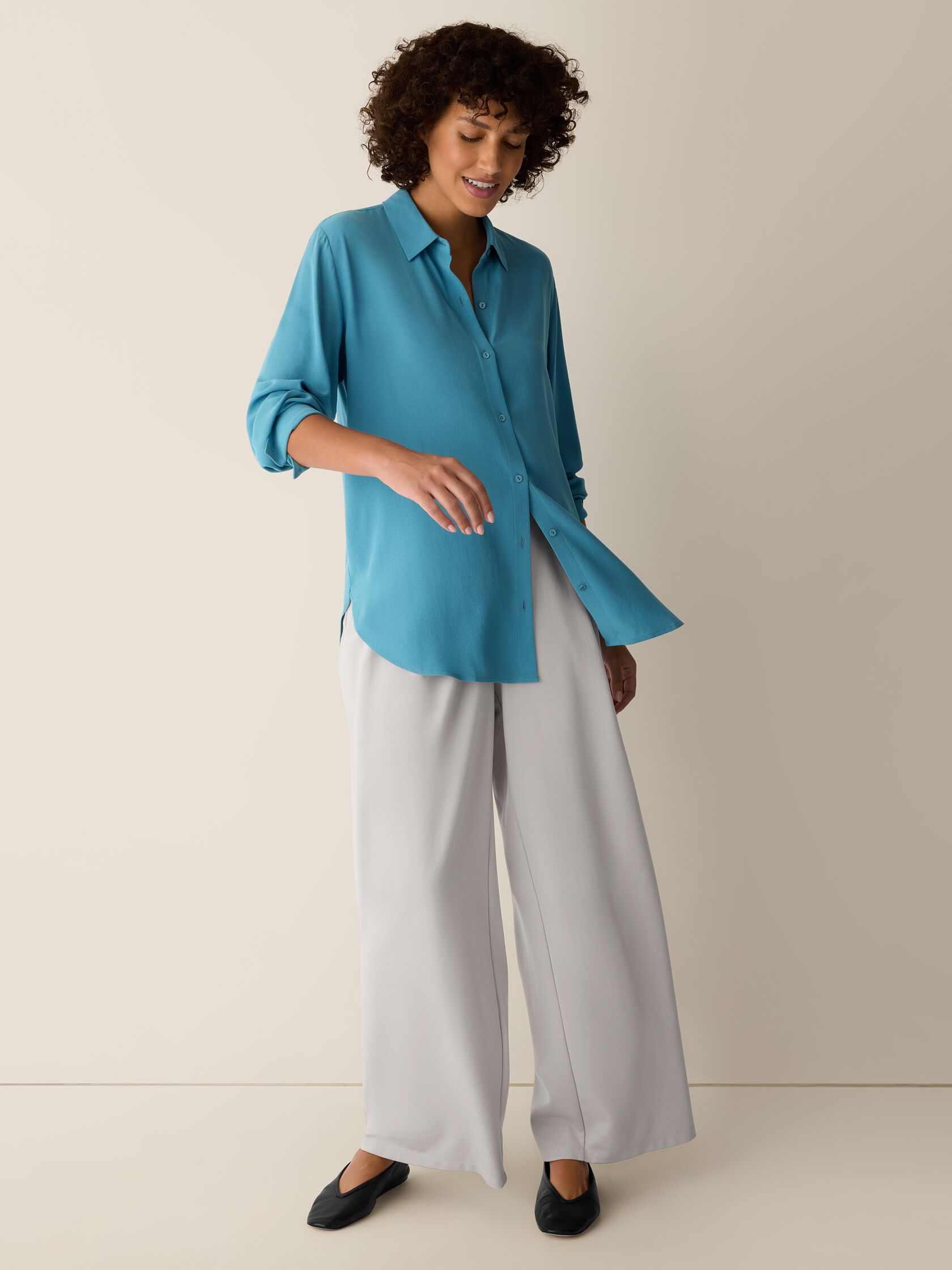 Silk Georgette Crepe Classic Collar Shirt