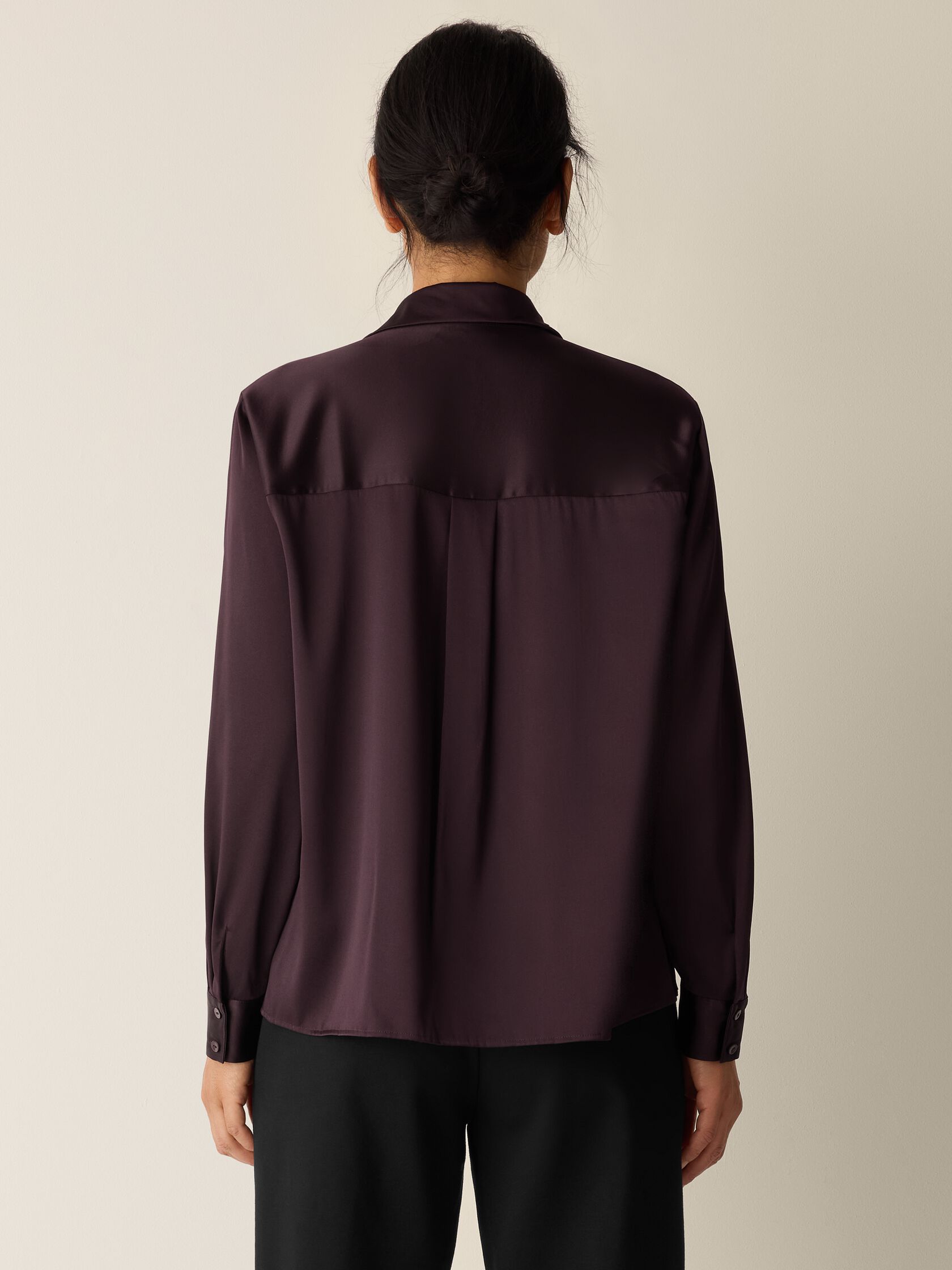 Stretch Silk Charmeuse Classic Collar Shirt