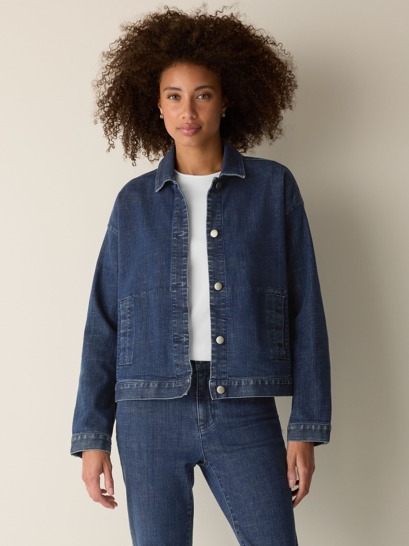 Cotton Stretch Denim Classic Collar Jacket