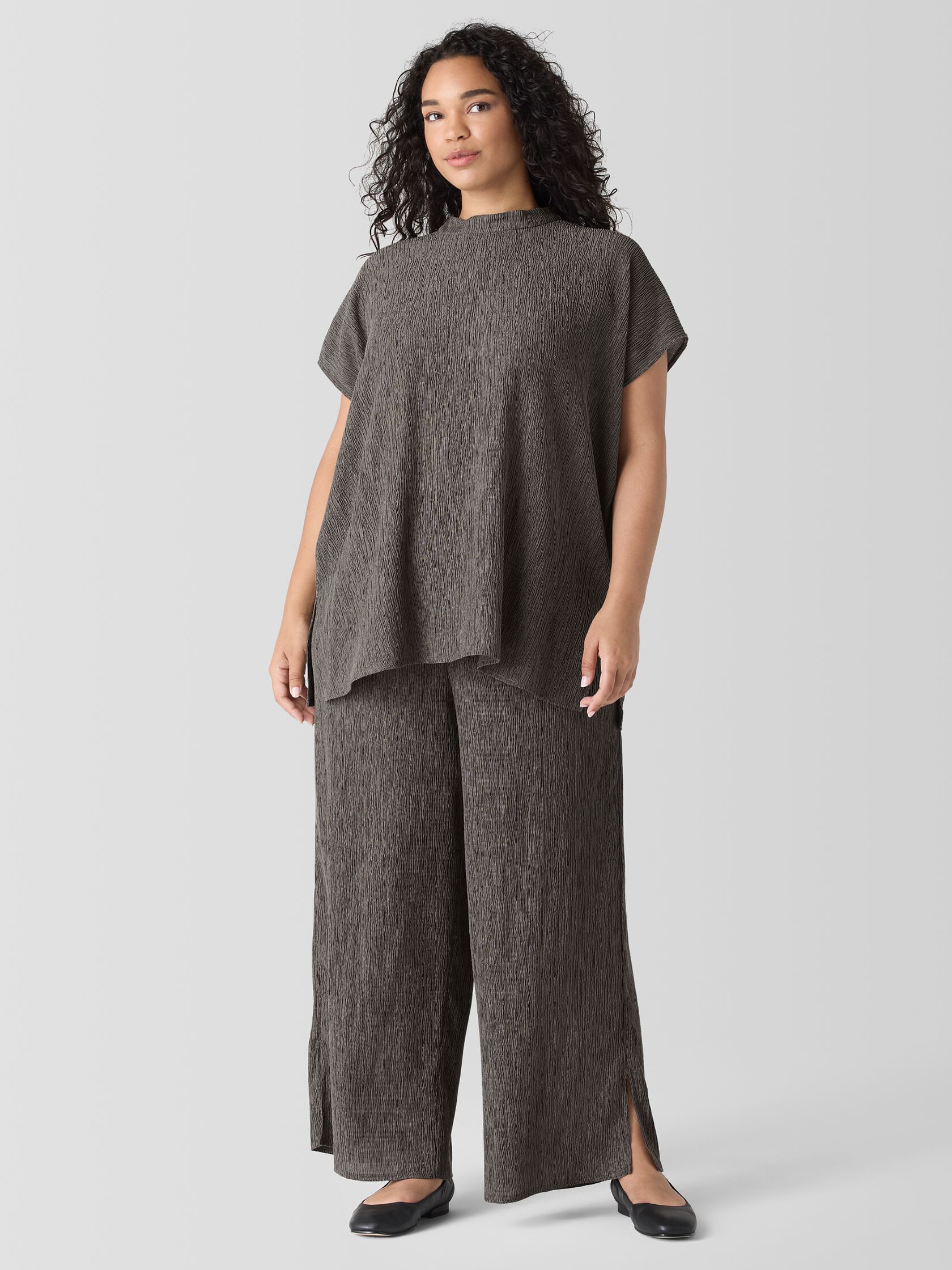 Woven Plissé Wide-Leg Pant
