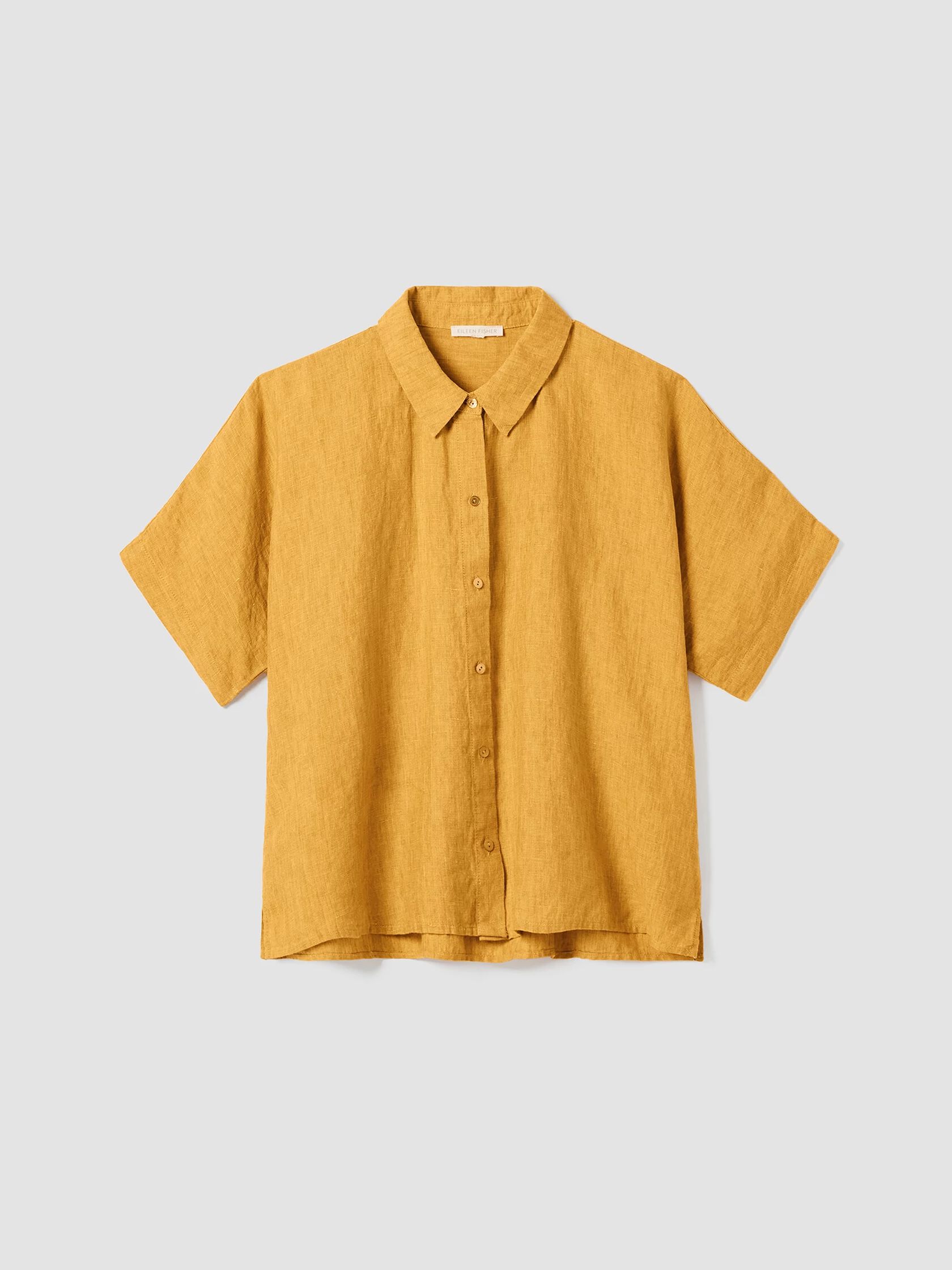 Washed Organic Linen Delave Short-Sleeve Shirt