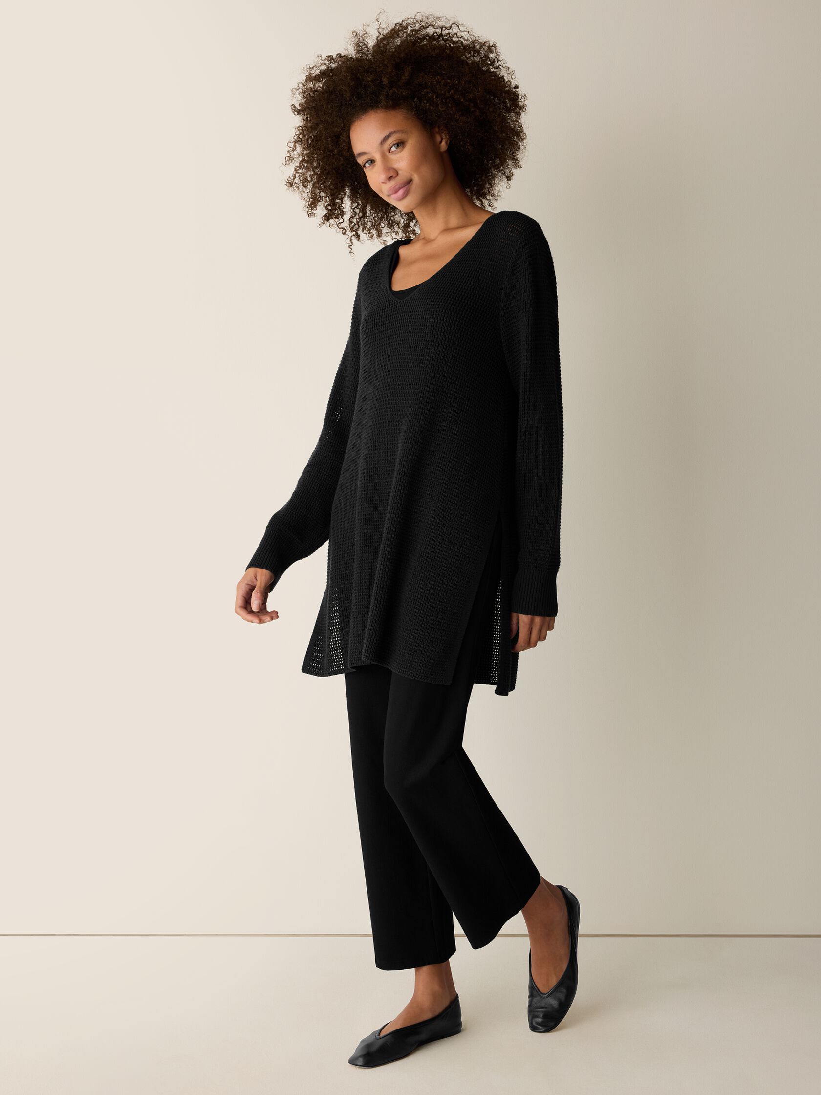 Peruvian Cotton Blend V-Neck Long Top