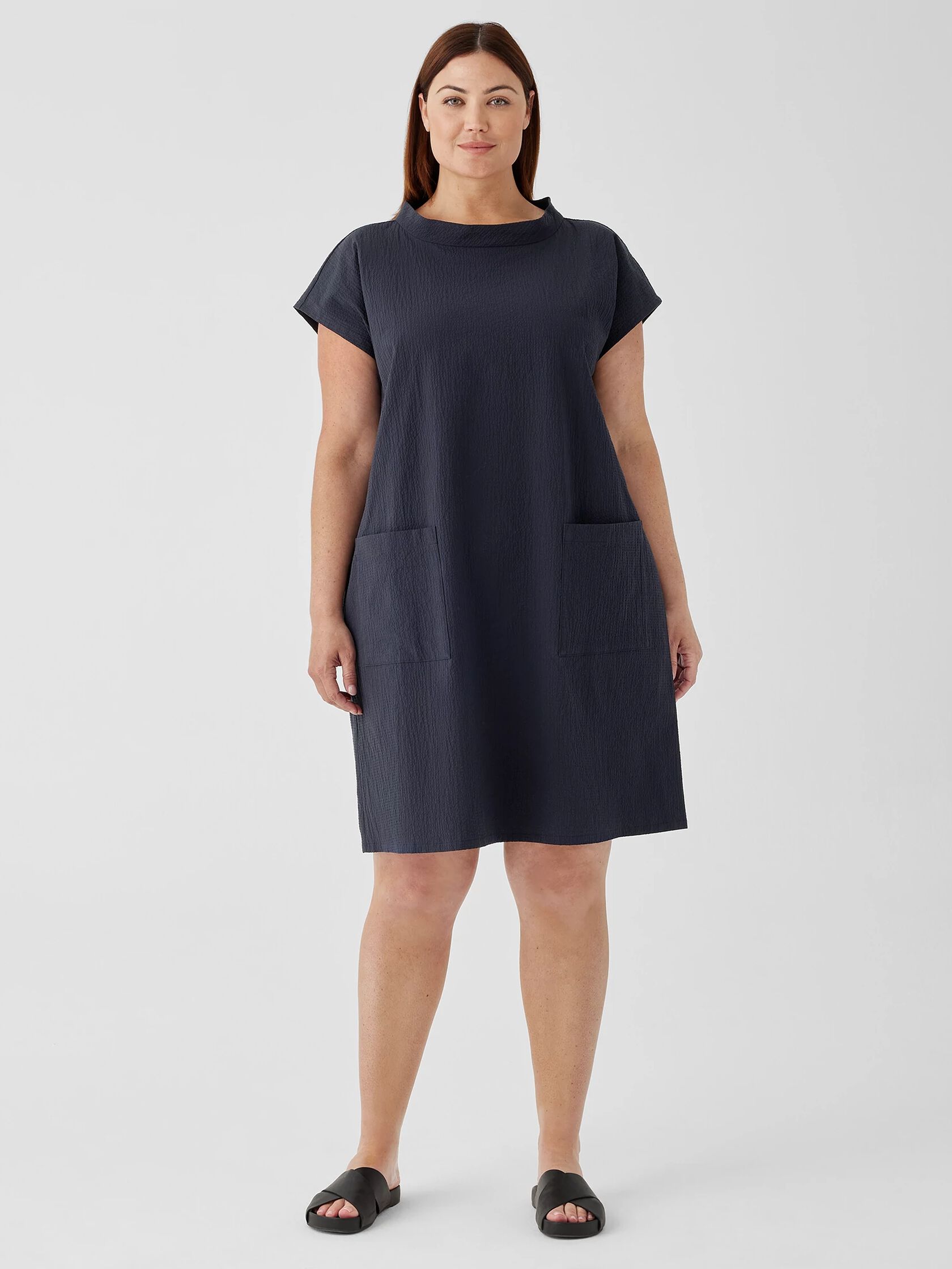 Organic Cotton Pucker Mock Neck Dress