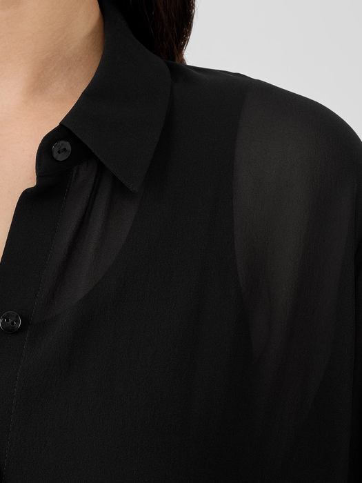 Sheer Silk Georgette Classic Collar Long Shirt